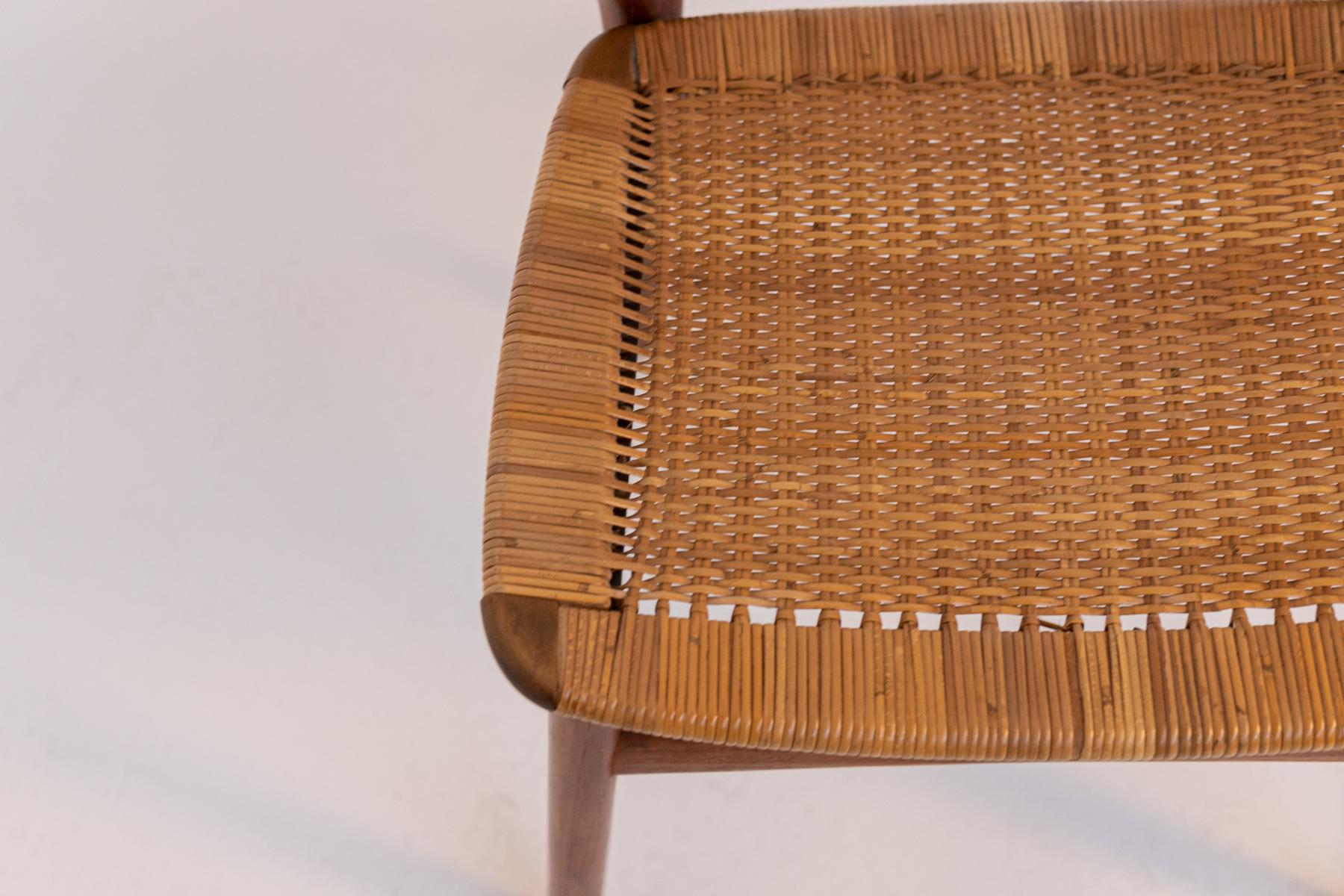 Mid-Century Modern Henning Kjærnulf Vintage Chair in Wood and Wicker for Bruno Hansen, 1963