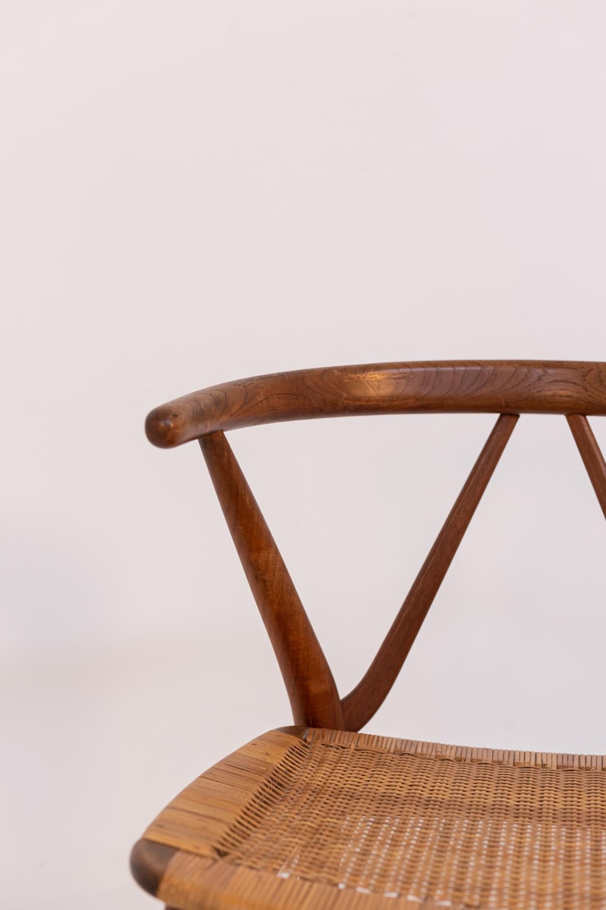 Mid-20th Century Henning Kjærnulf Vintage Chair in Wood and Wicker for Bruno Hansen, 1963