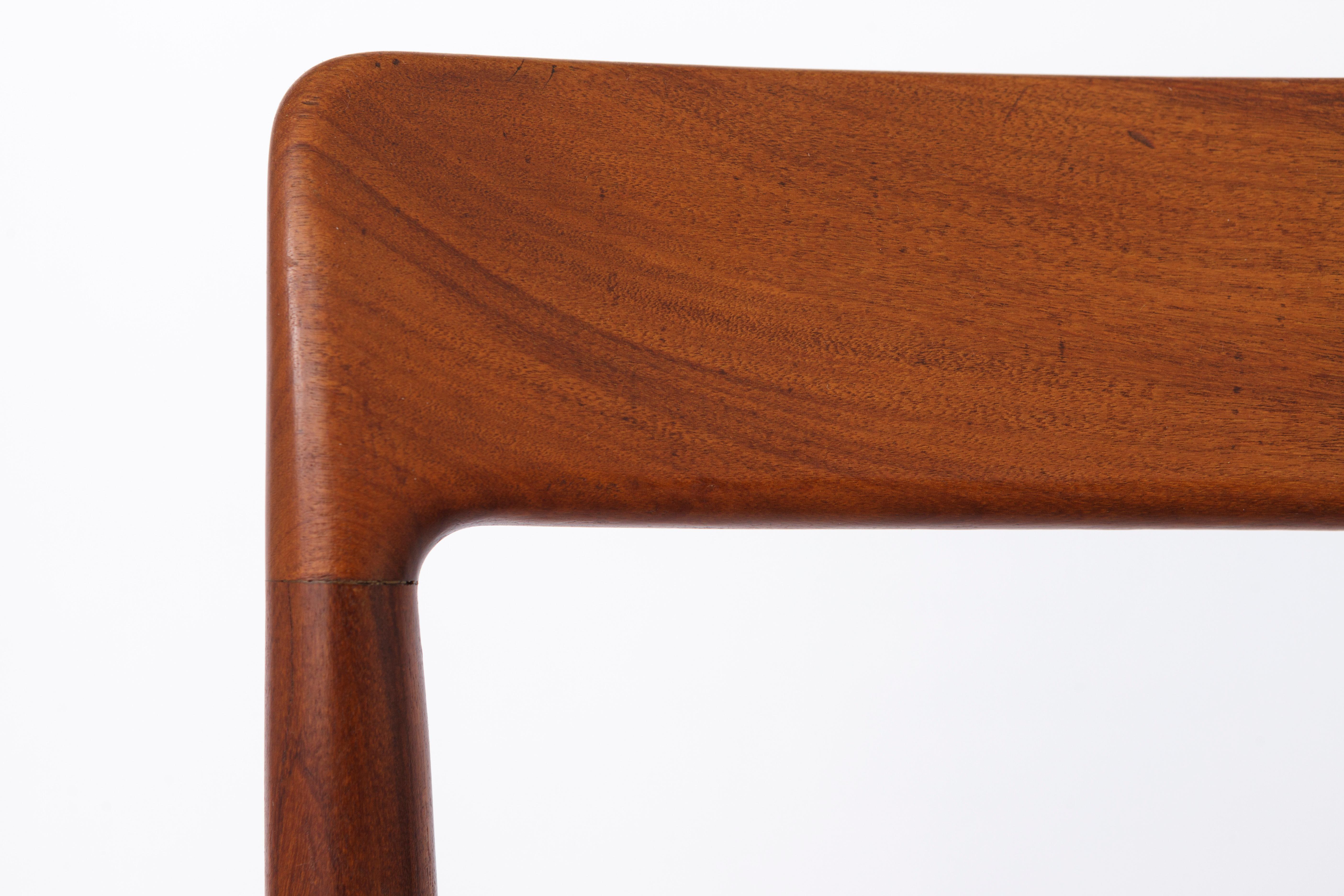 Vintage dining chair by manufacturer Lübke, Germany. 
Production period: 1960s-1970s. 

Sturdy teak wood frame. Refurbished and oiled. 
Repholstered seat cover. 
The photos give pretty well the real condition of the chair. 