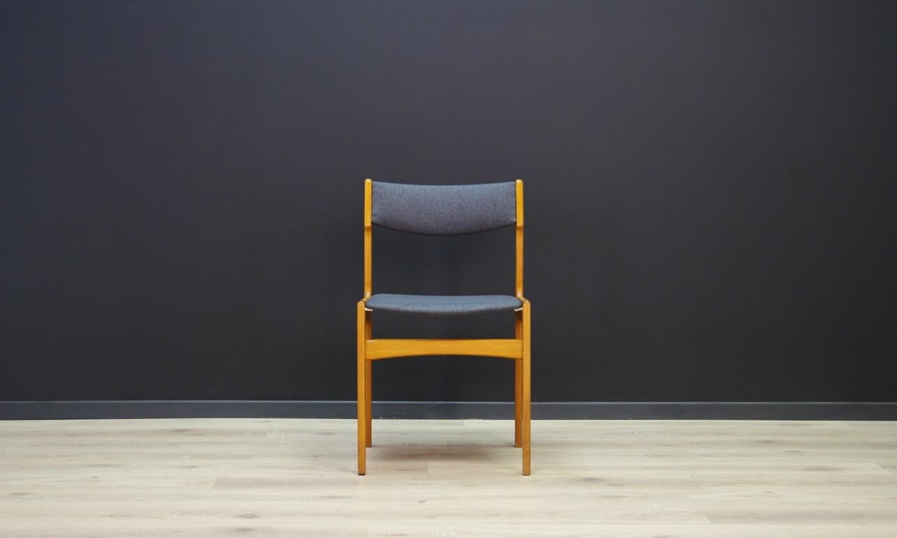 Classic chair from the 1960s-1970s, Minimalist form - Danish design. New upholstery (gray color). The structure is made of ashwood. Preserved in good condition (small bruises and scratches on a wooden structure) - directly for use.

Dimensions: