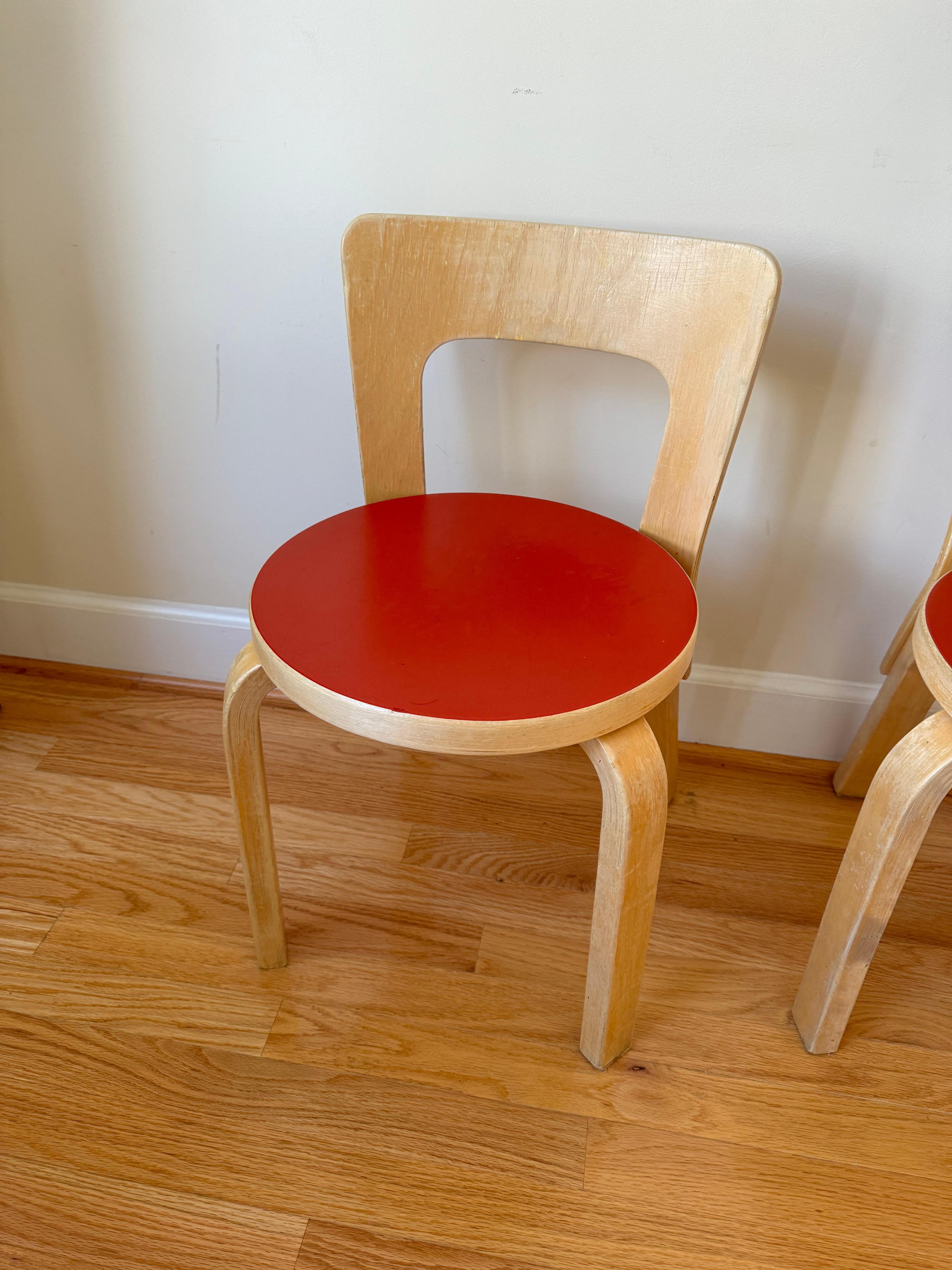 Finnish Vintage Chair N65 by Alvar Aalto for Artek (Red Linoleum)