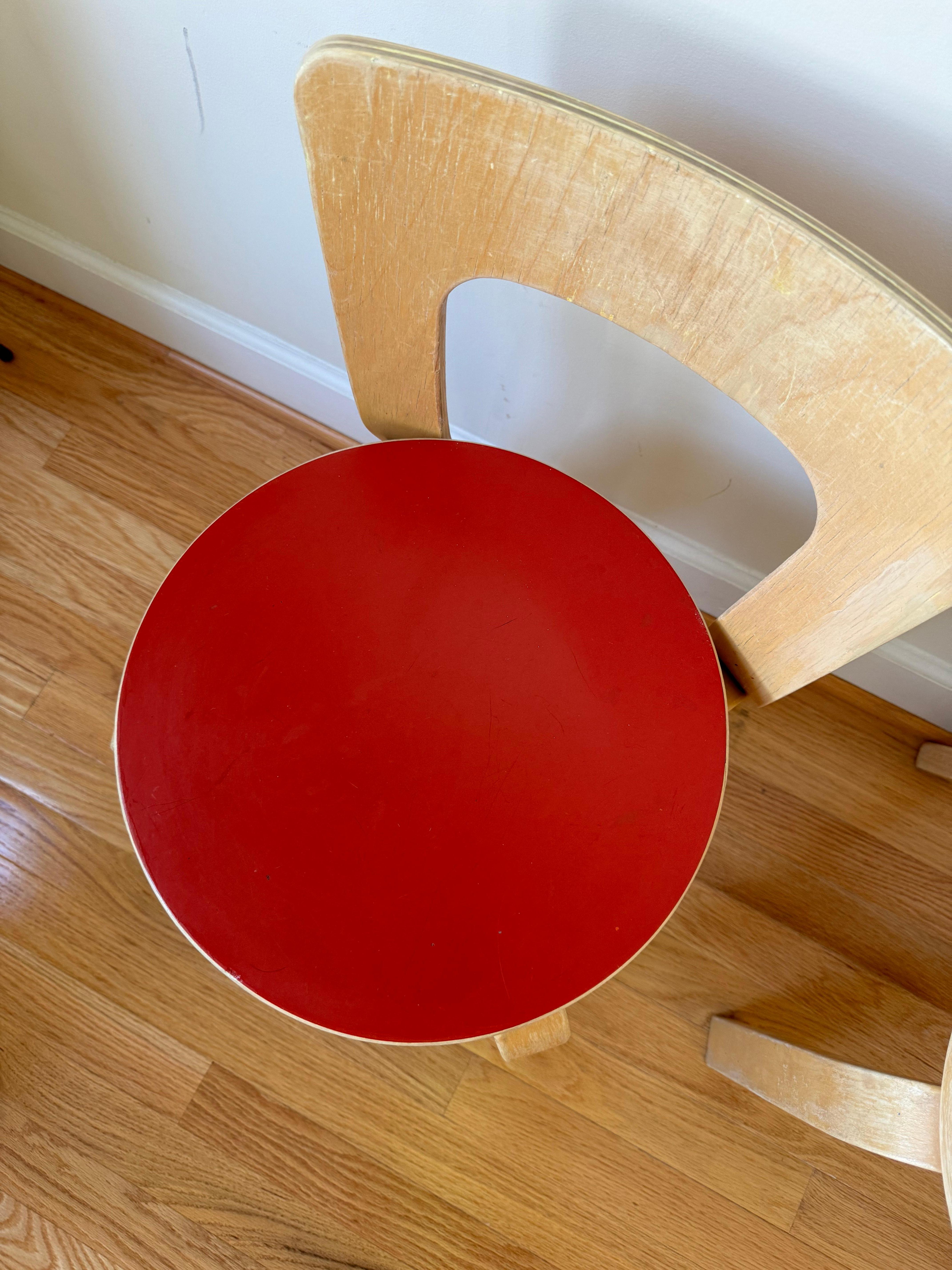 Vintage Chair N65 by Alvar Aalto for Artek (Red Linoleum) 1