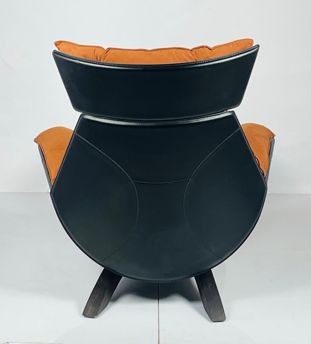 Leather Vintage Chair & Ottoman made in Italy by Giorgio Saporiti For Sale