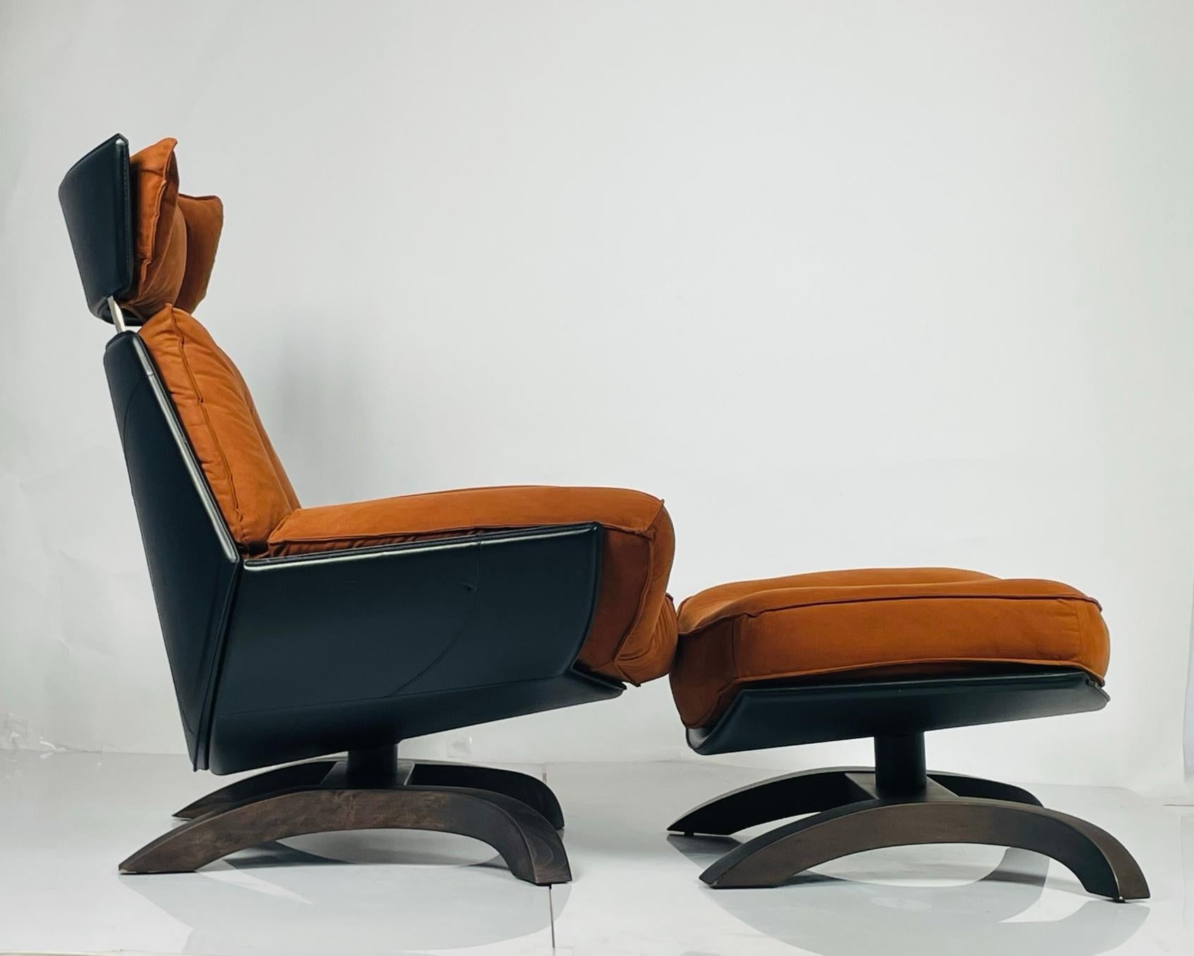 Chaise et repose-pieds vintage fabriqués en Italie par Giorgio Saporiti Bon état - En vente à Los Angeles, CA