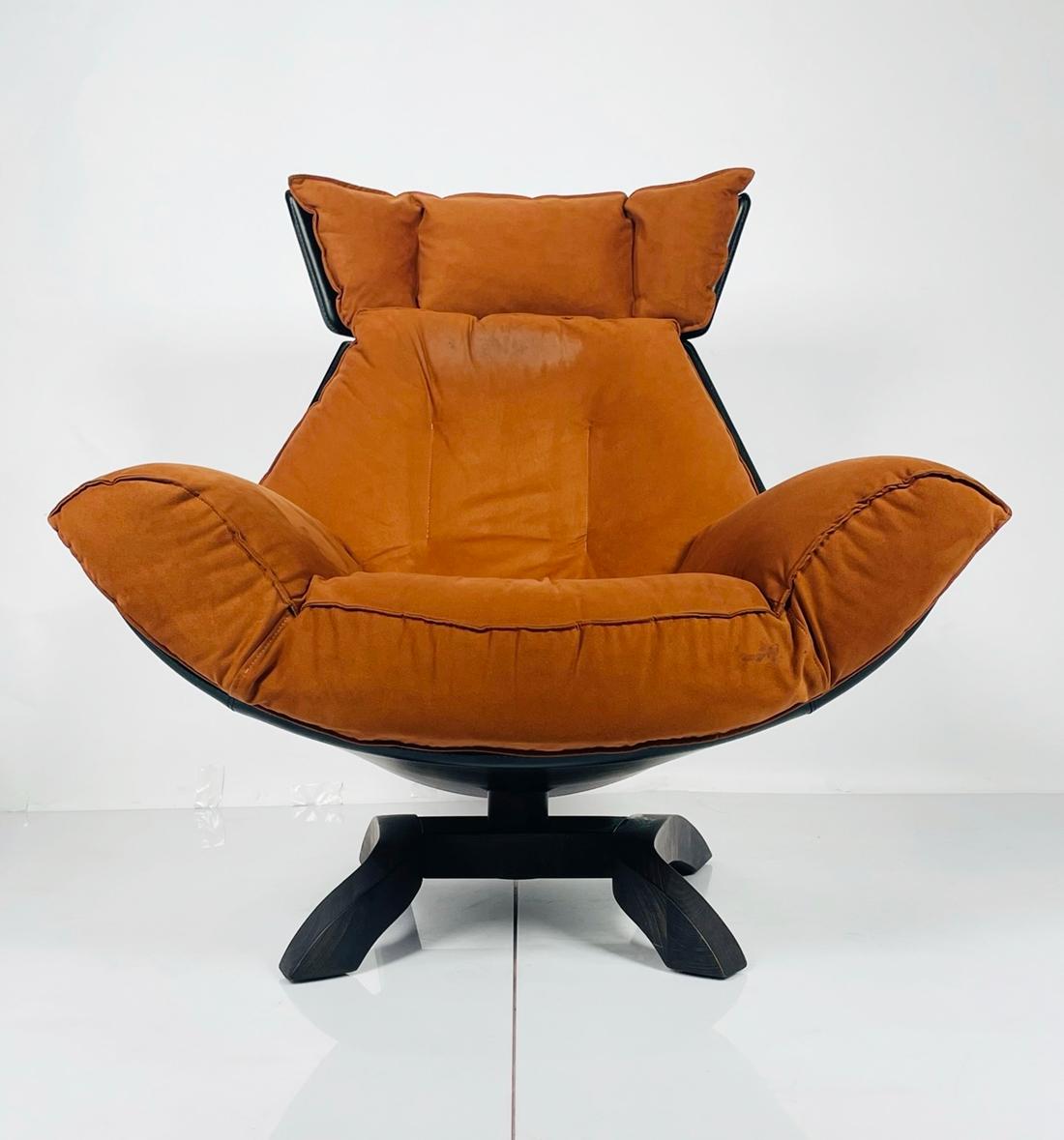 Cuir Chaise et repose-pieds vintage fabriqués en Italie par Giorgio Saporiti en vente