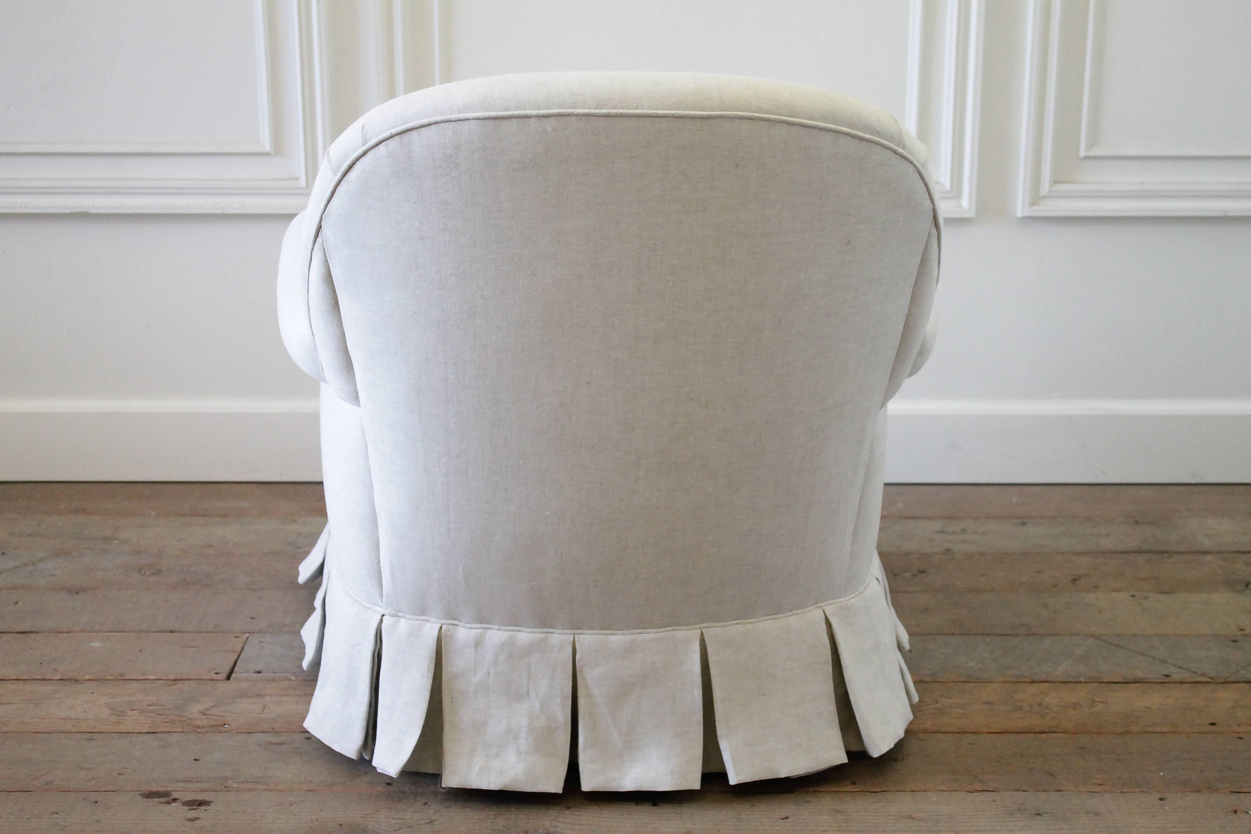 American Vintage Chair with Custom Upholstered Linen Box Pleated Ruffle Skirt
