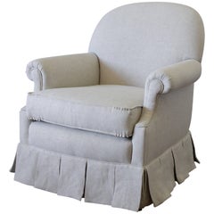 Vintage Chair with Custom Upholstered Linen Box Pleated Ruffle Skirt