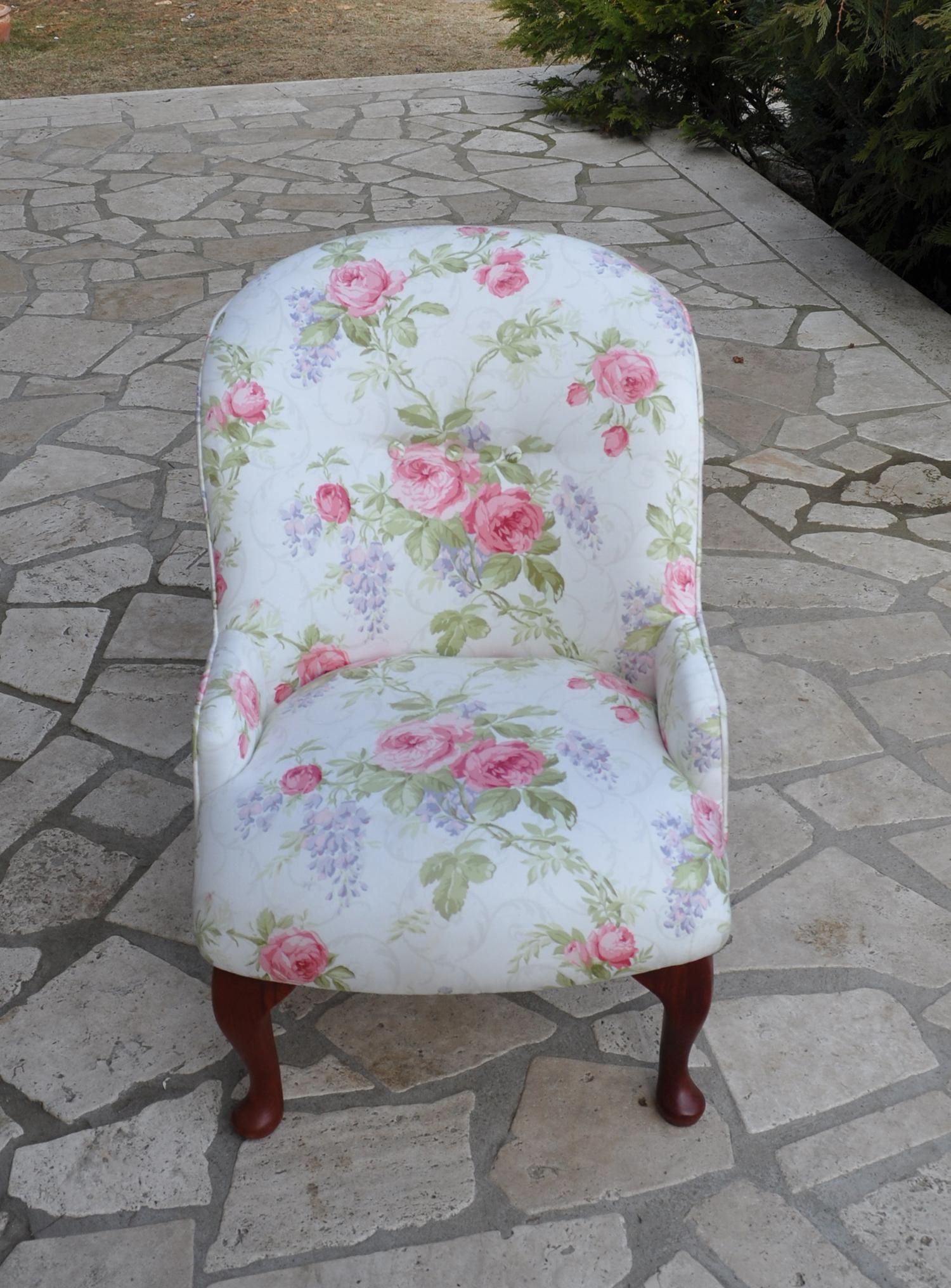 Mid-20th Century Vintage Chair with Floral Upholstery For Sale