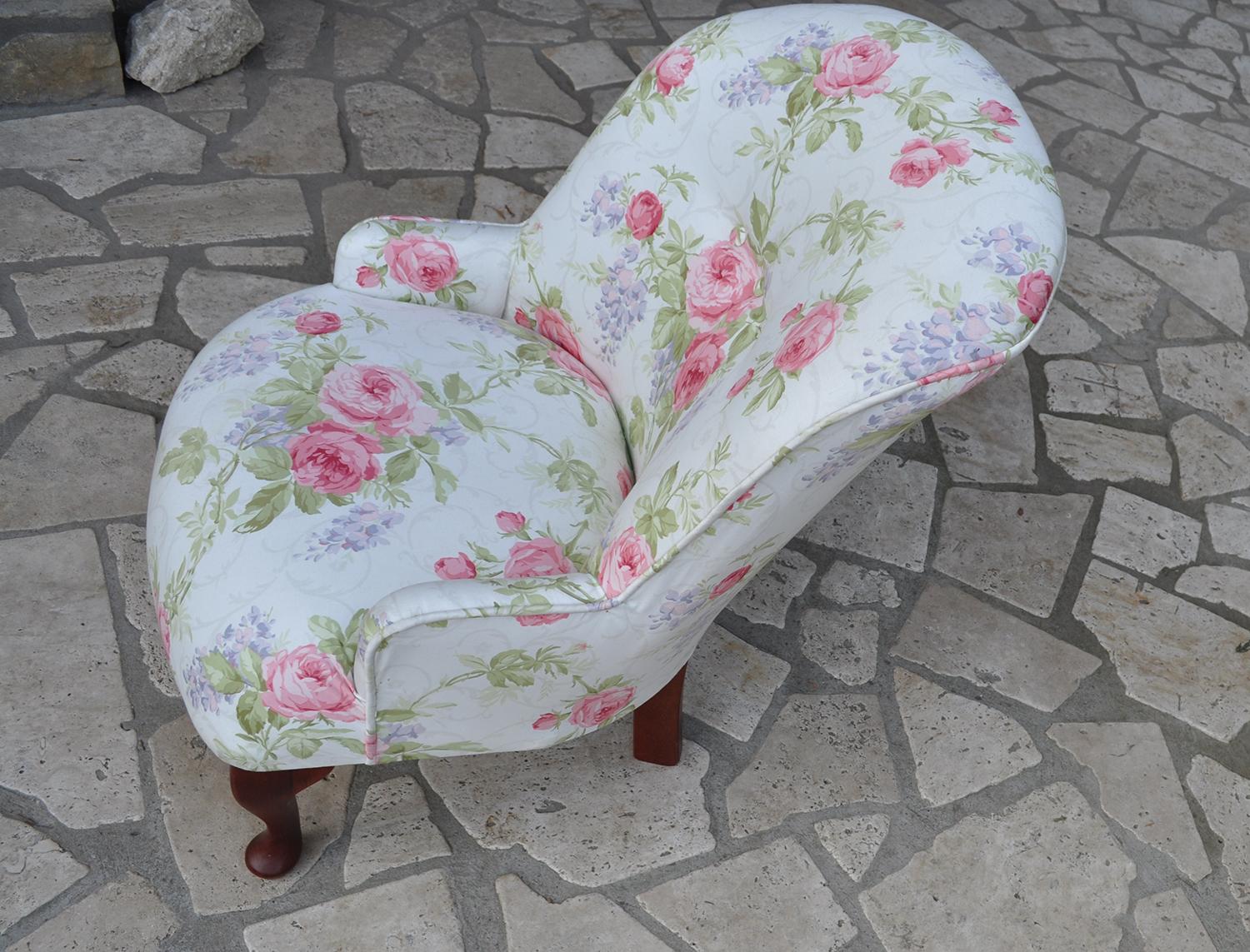 Fabric Vintage Chair with Floral Upholstery For Sale