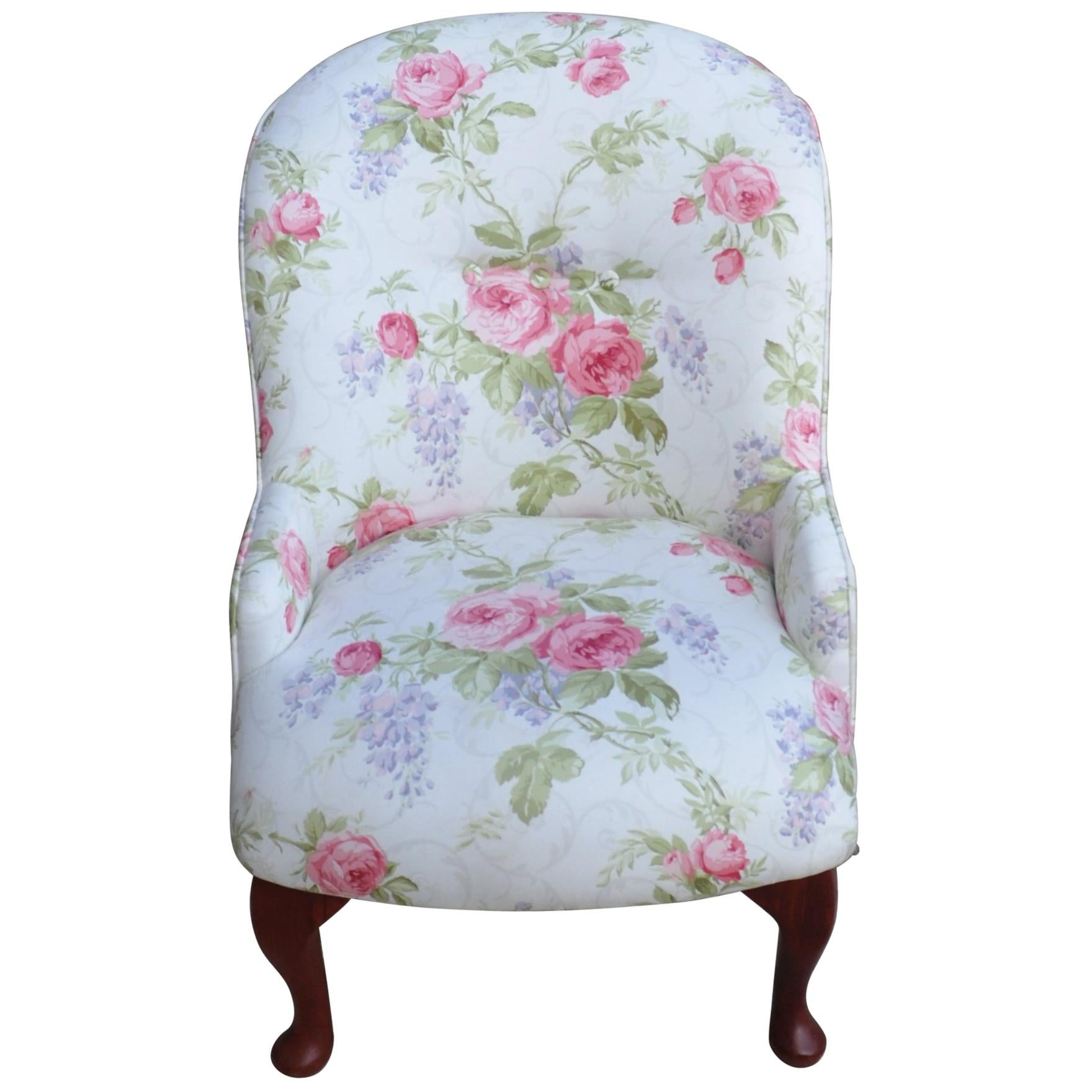 Vintage Chair with Floral Upholstery For Sale