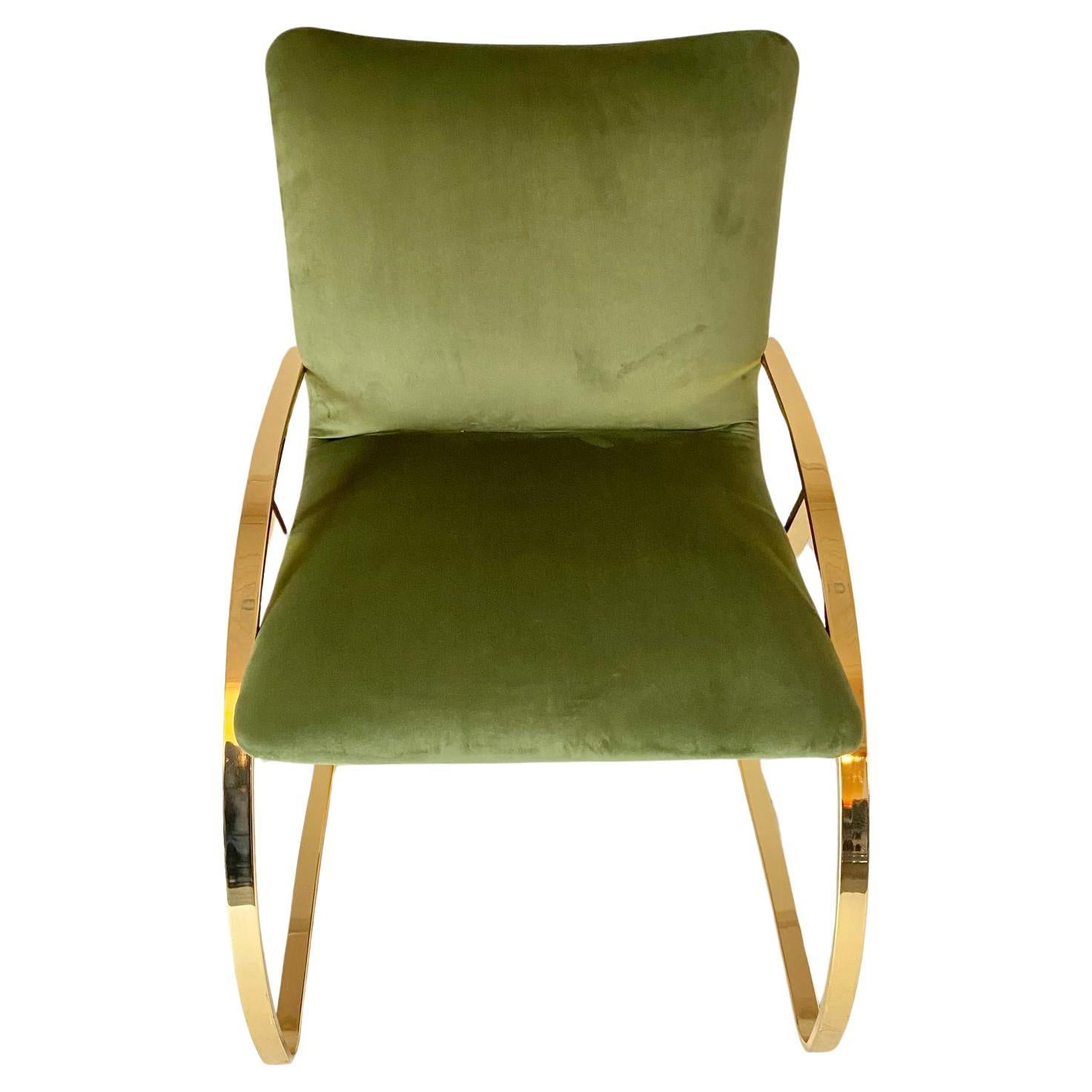Vintage Desk Chair with Green Velvet Cover and Gold frame, Italy 1970s In Good Condition For Sale In Ceglie Messapica, IT