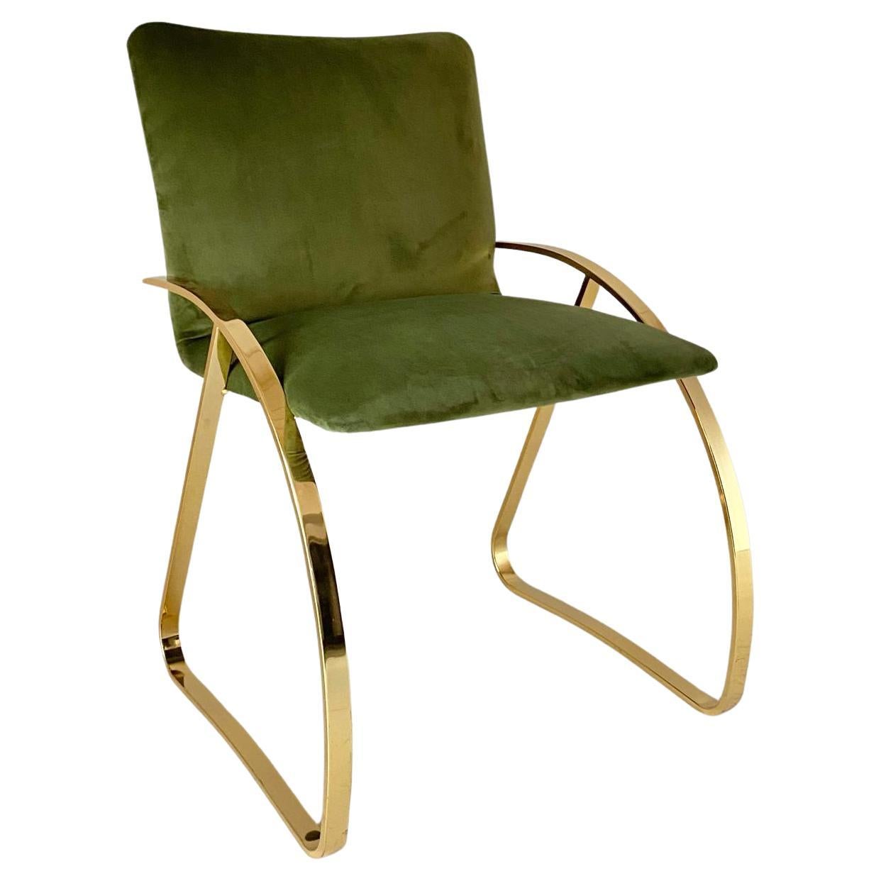 Mid-Century Modern Vintage Desk Chair with Green Velvet Cover and Gold frame, Italy 1970s For Sale