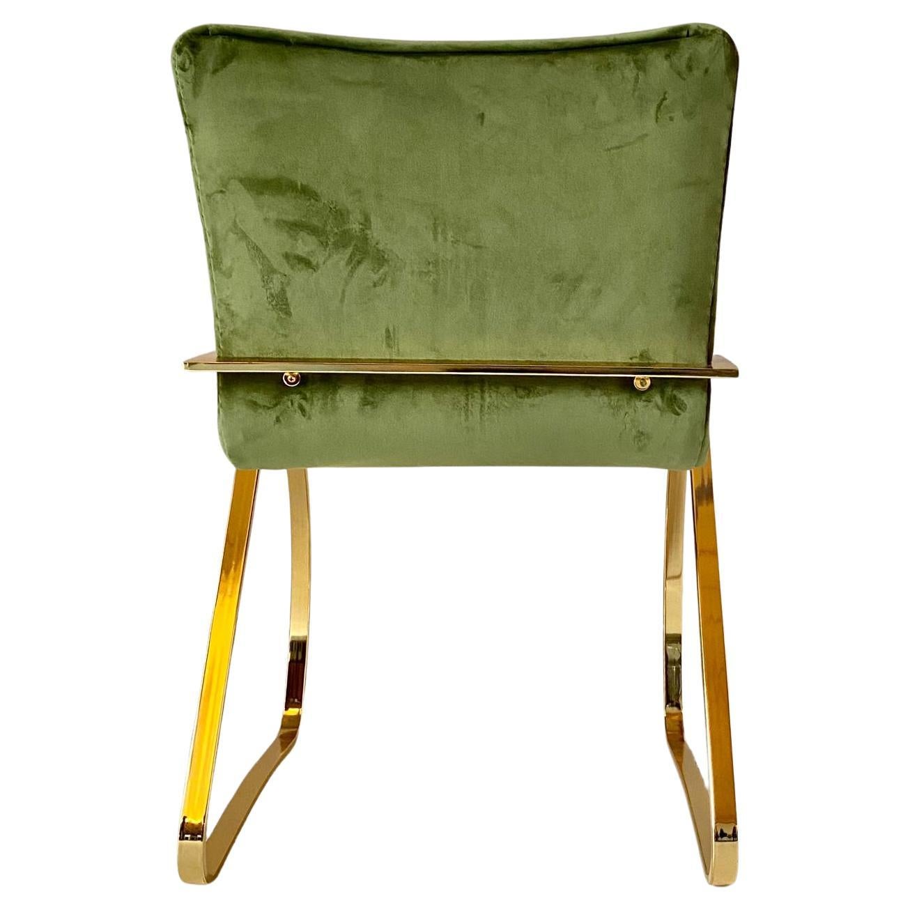 Late 20th Century Vintage Desk Chair with Green Velvet Cover and Gold frame, Italy 1970s For Sale