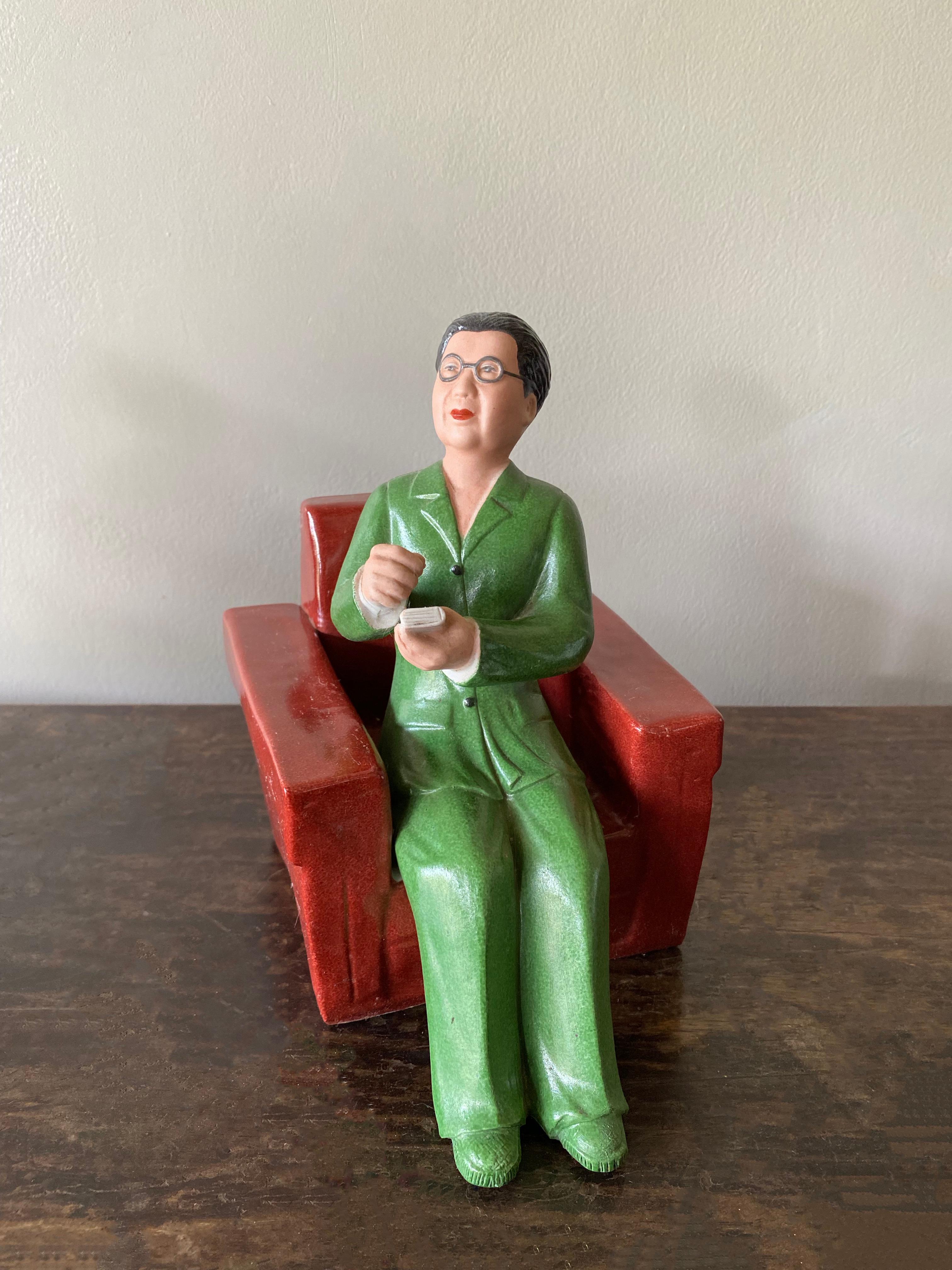 Glazed Vintage Chairman Mao & Madame Seated Ceramic Figures with Tea Table and Chairs