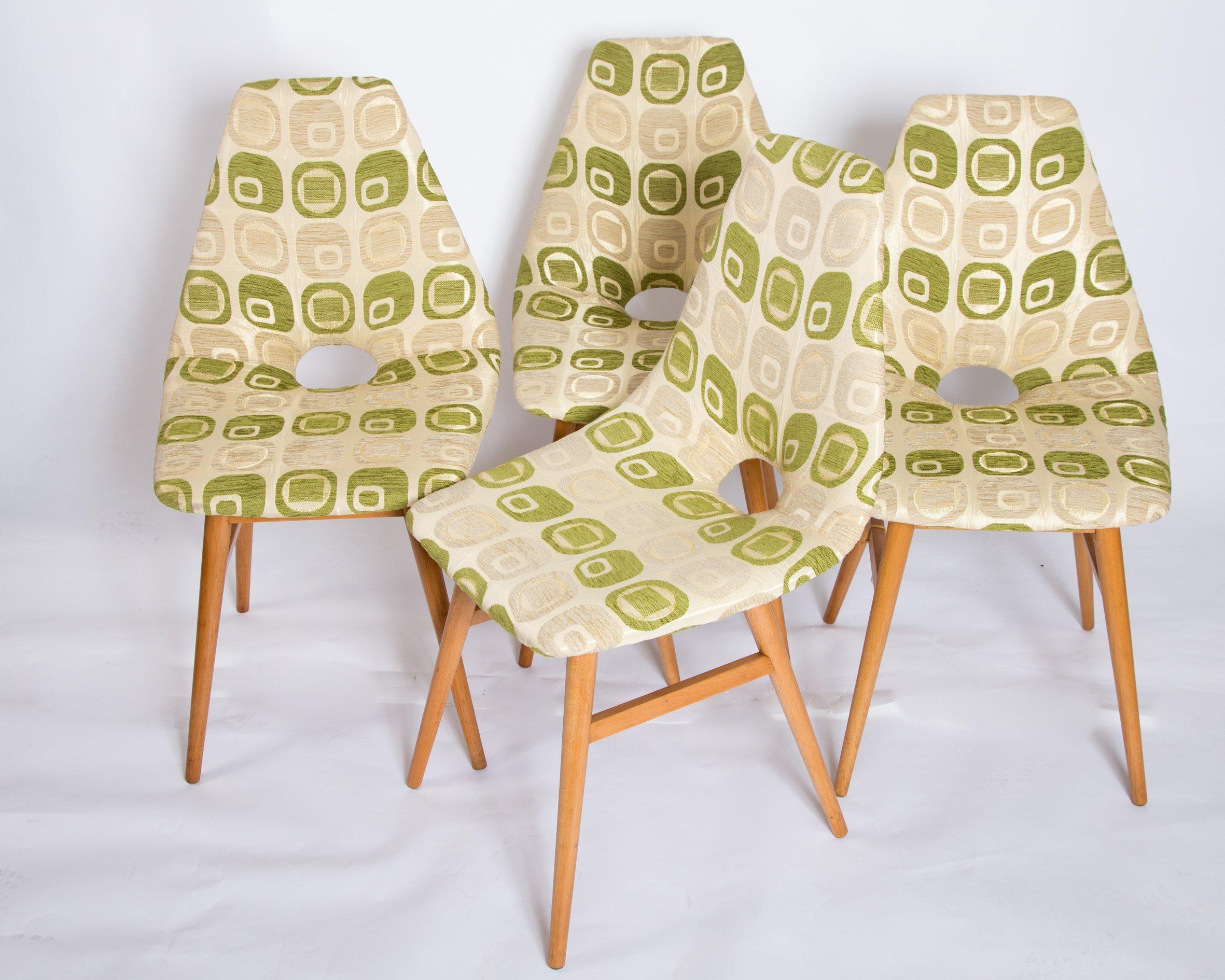 Comfortable, renovated dining chairs, set 4, 1960s. This vintage items have no defects, but it may show slight traces of use.
 