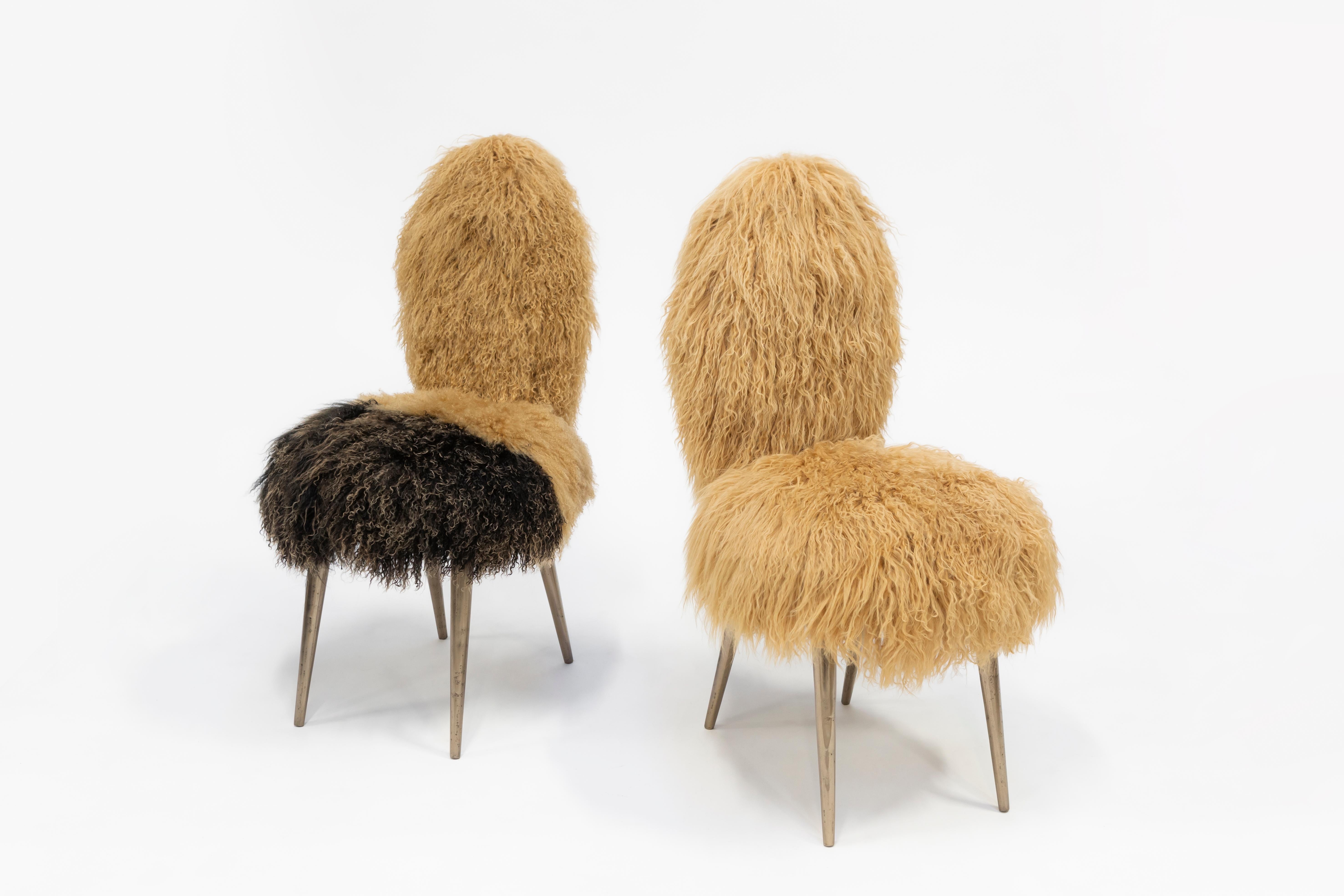 Mid-Century Modern Vintage Chairs 1950 by U. Mascagni Trasformed by Draga&Aurel, Fur, 21st Century