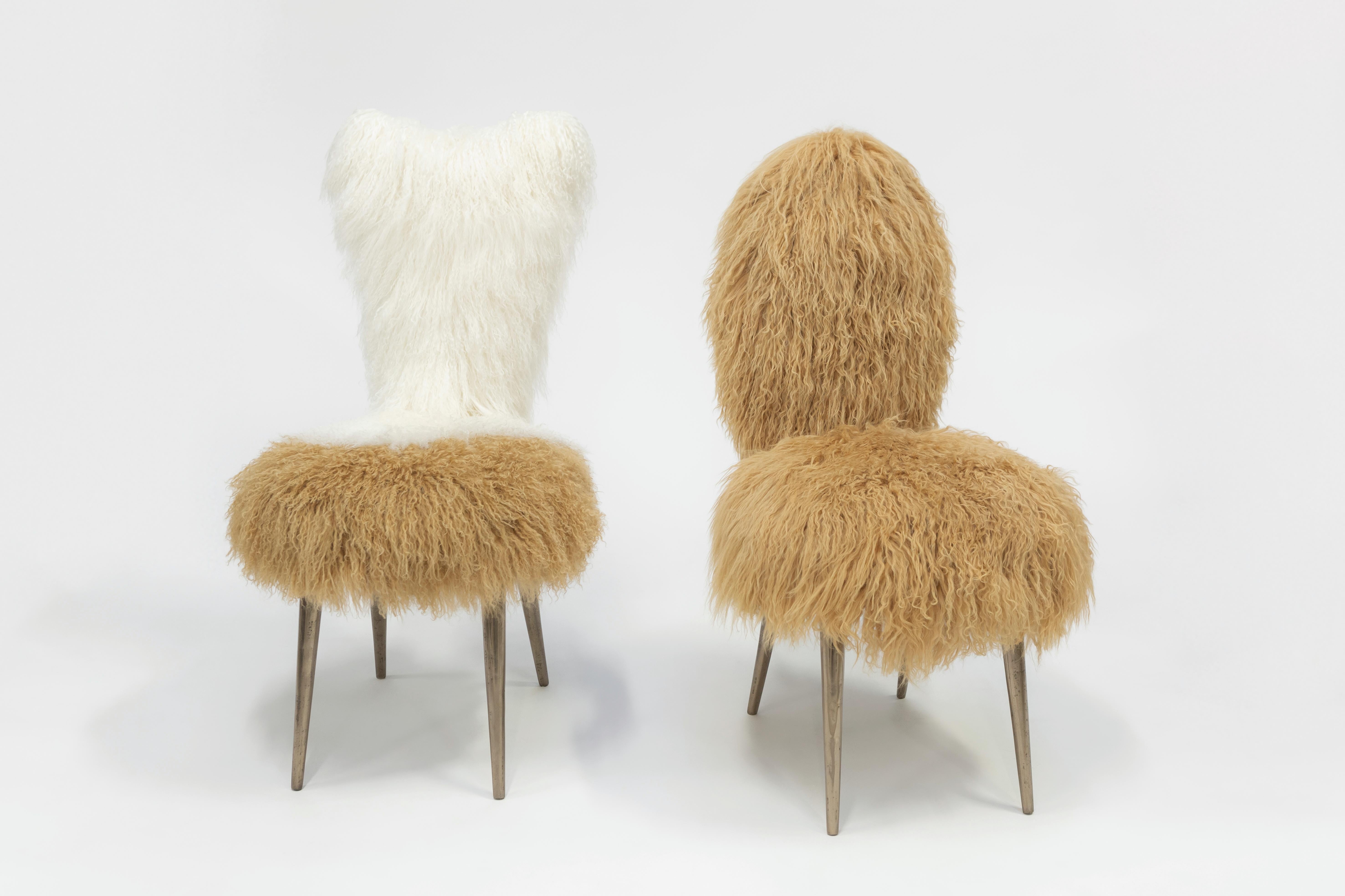Italian Vintage Chairs 1950 by U. Mascagni Trasformed by Draga&Aurel, Fur, 21st Century