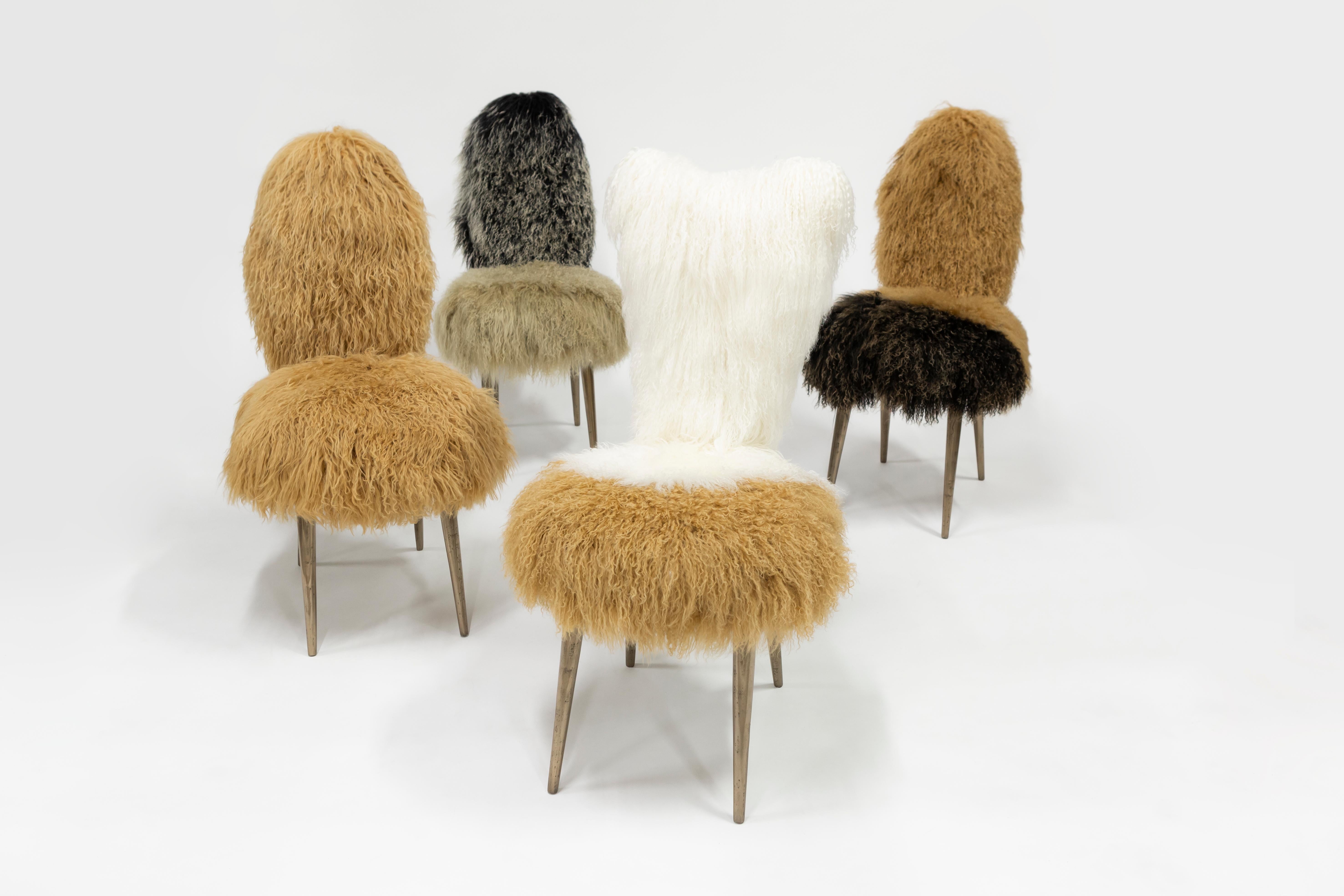 Vintage Chairs 1950 by U. Mascagni Trasformed by Draga&Aurel, Fur, 21st Century In Good Condition In Como, IT