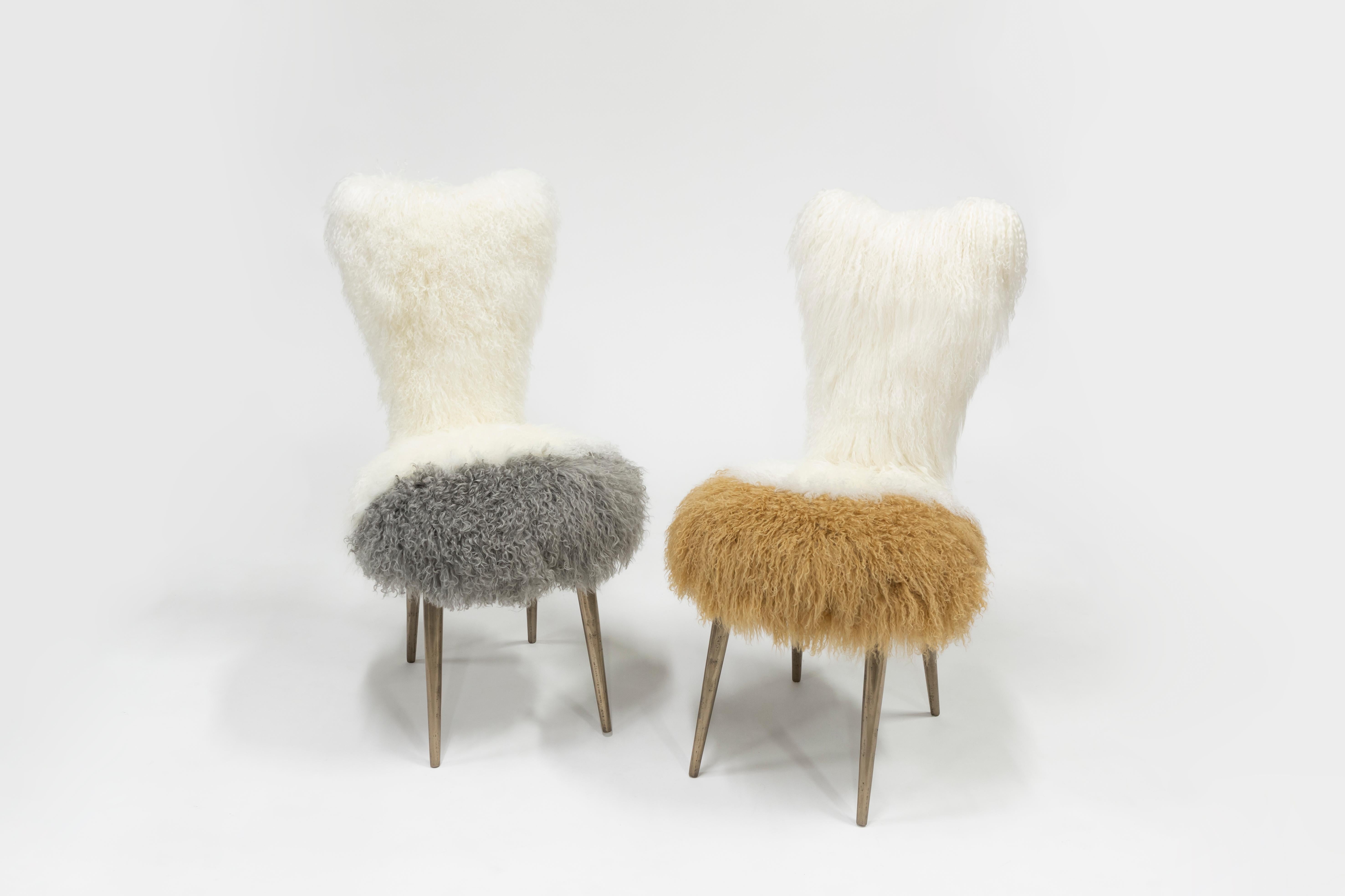 20th Century Vintage Chairs 1950 by U. Mascagni Trasformed by Draga&Aurel, Fur, 21st Century