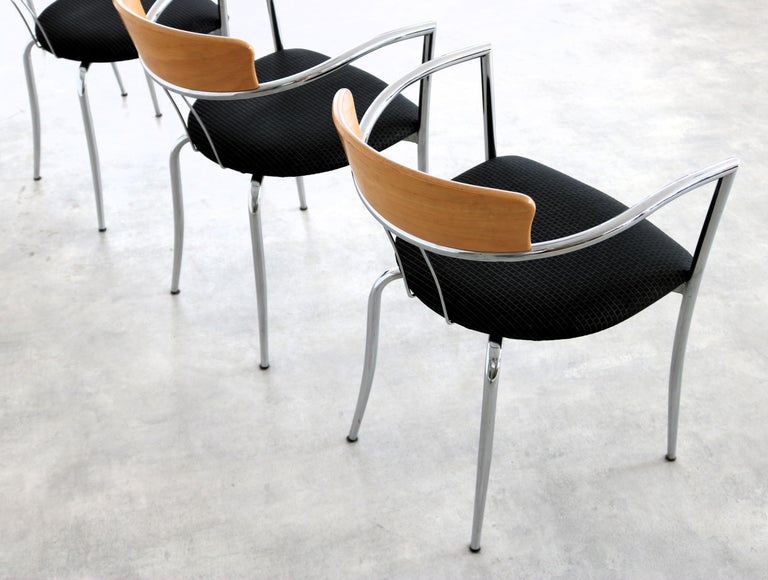effezeta ヴィンテージチェアー Effezeta Vintage Dining Chairs Set of Four, Chrome and Fabric