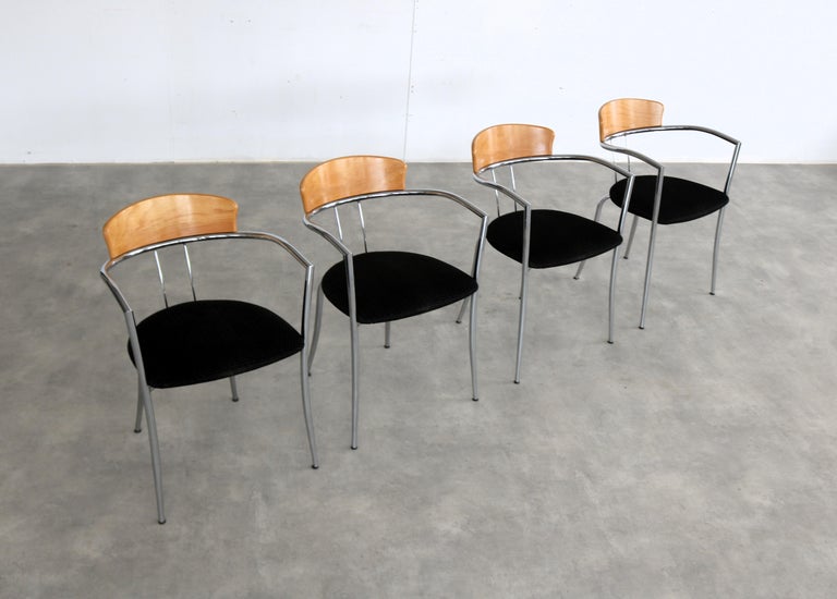 Effezeta Vintage Dining Chairs Set of Four, Chrome and Fabric