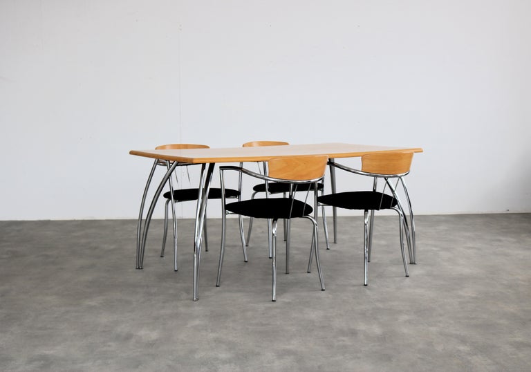 effezeta ヴィンテージチェアー Effezeta Vintage Dining Chairs Set of Four, Chrome and Fabric