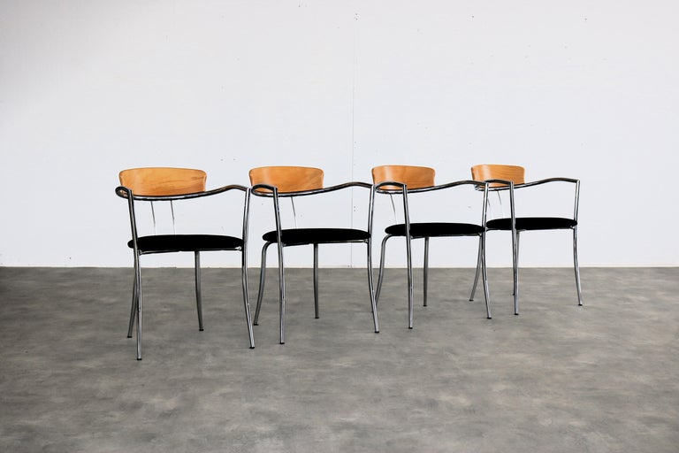 effezeta ヴィンテージチェアー Effezeta Vintage Dining Chairs Set of Four, Chrome and Fabric
