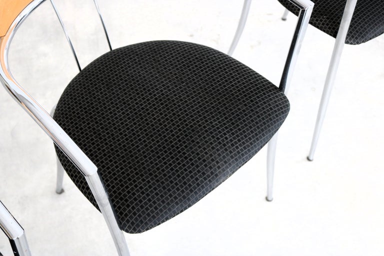 Effezeta Vintage Dining Chairs Set of Four, Chrome and Fabric