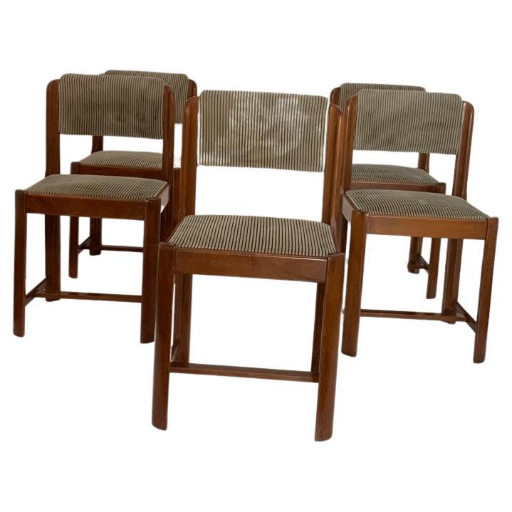 Vintage Chairs in Walnut and Beech, 1970s, Set of 5 For Sale