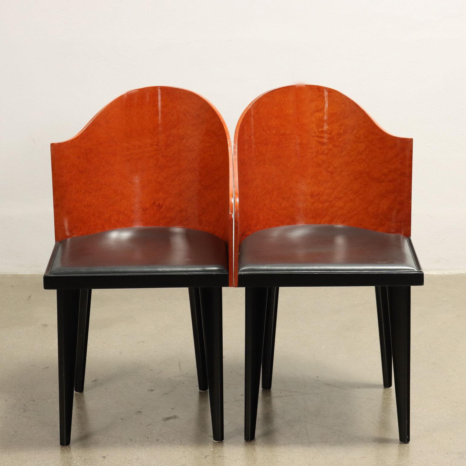 Late 20th Century Vintage Chairs Tuscana by Saporiti Leather Burl Veneer Italy 1980s