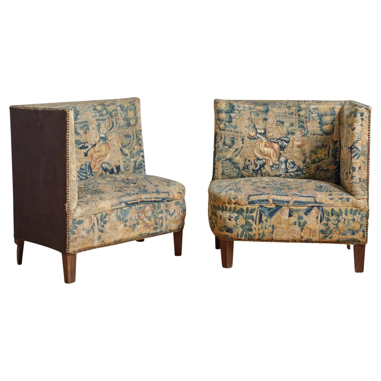 Sedie vintage con tessuto ad arazzo del tardo 19° secolo - Set di 2 sedie