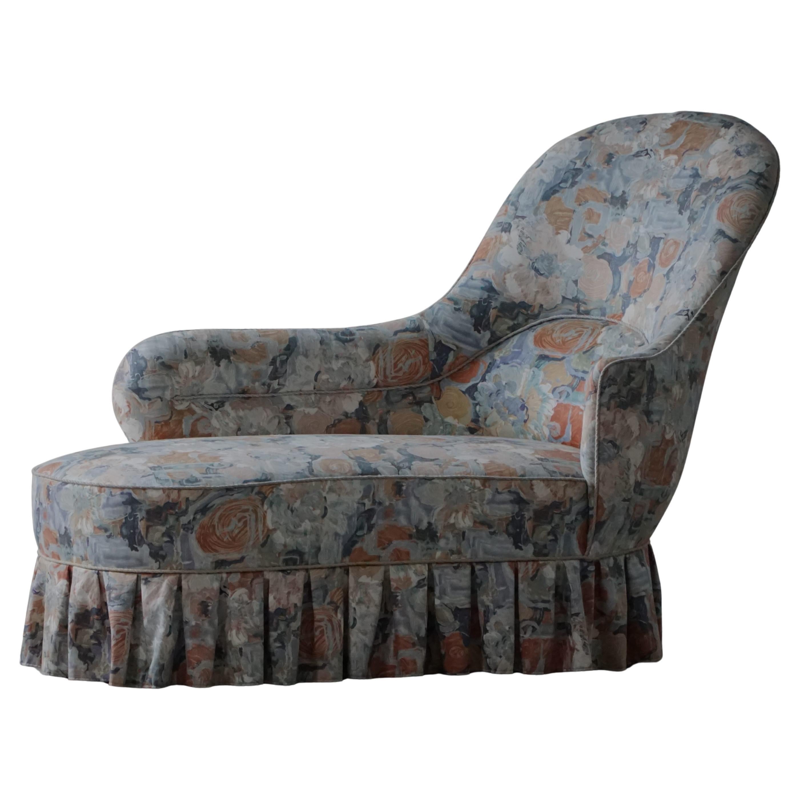 Chaise longue/canapé vintage avec tapisserie florale, modernité danoise, années 1950