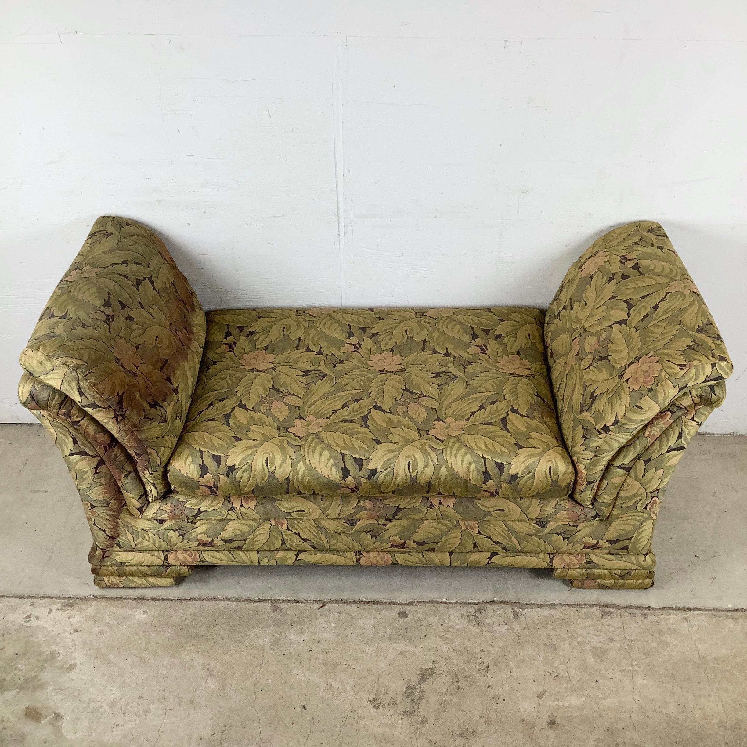 Tissu d'ameublement Vintage Chaise-Style Bench With Dramatic Arms and Layered Feet en vente