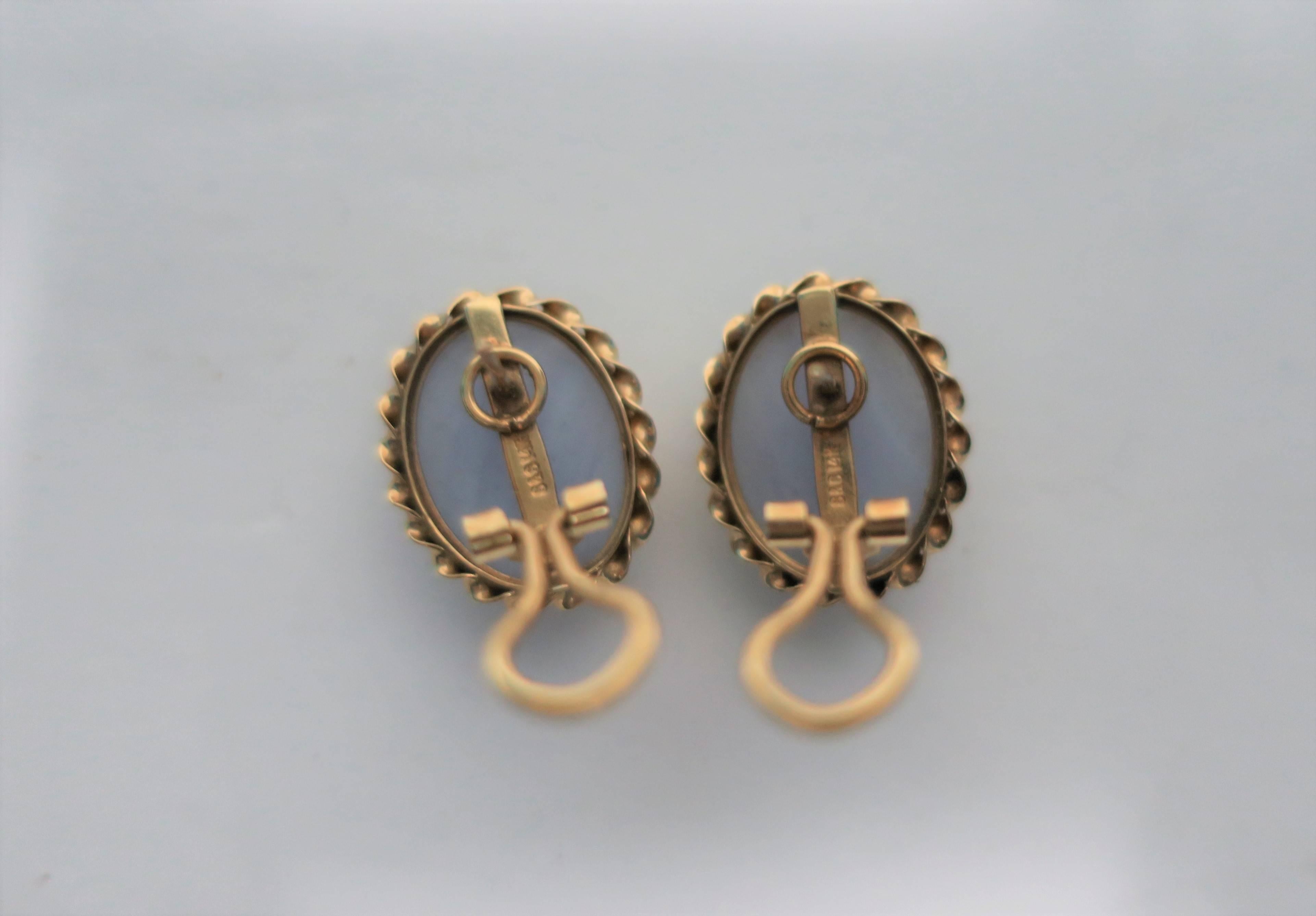 14-Karat Gold and Chalcedony Quartz Earrings, Pair 1