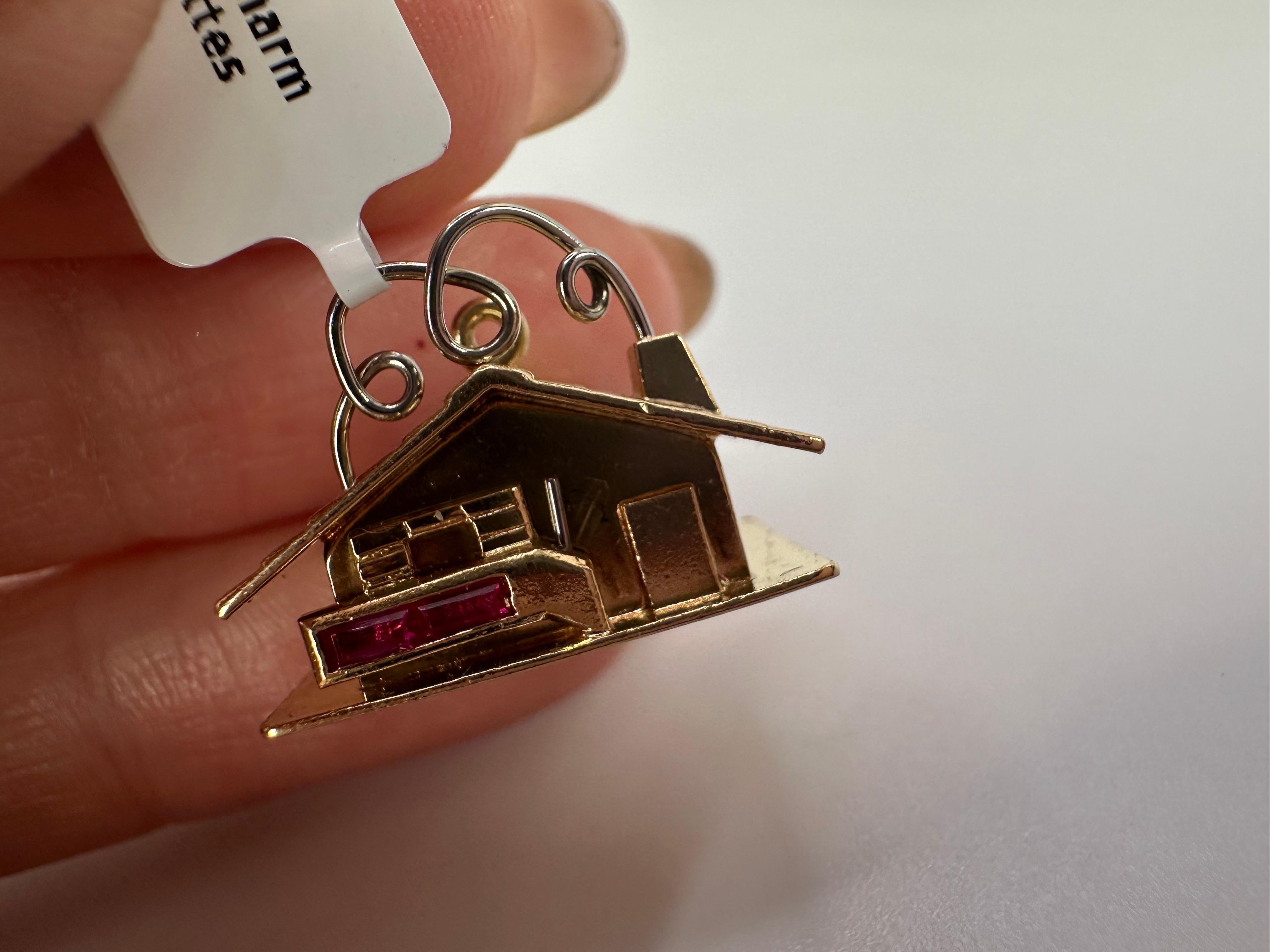 Vintage Chalet Charm pendant with natural rubies RARE find!!! 18KT gold For Sale 1