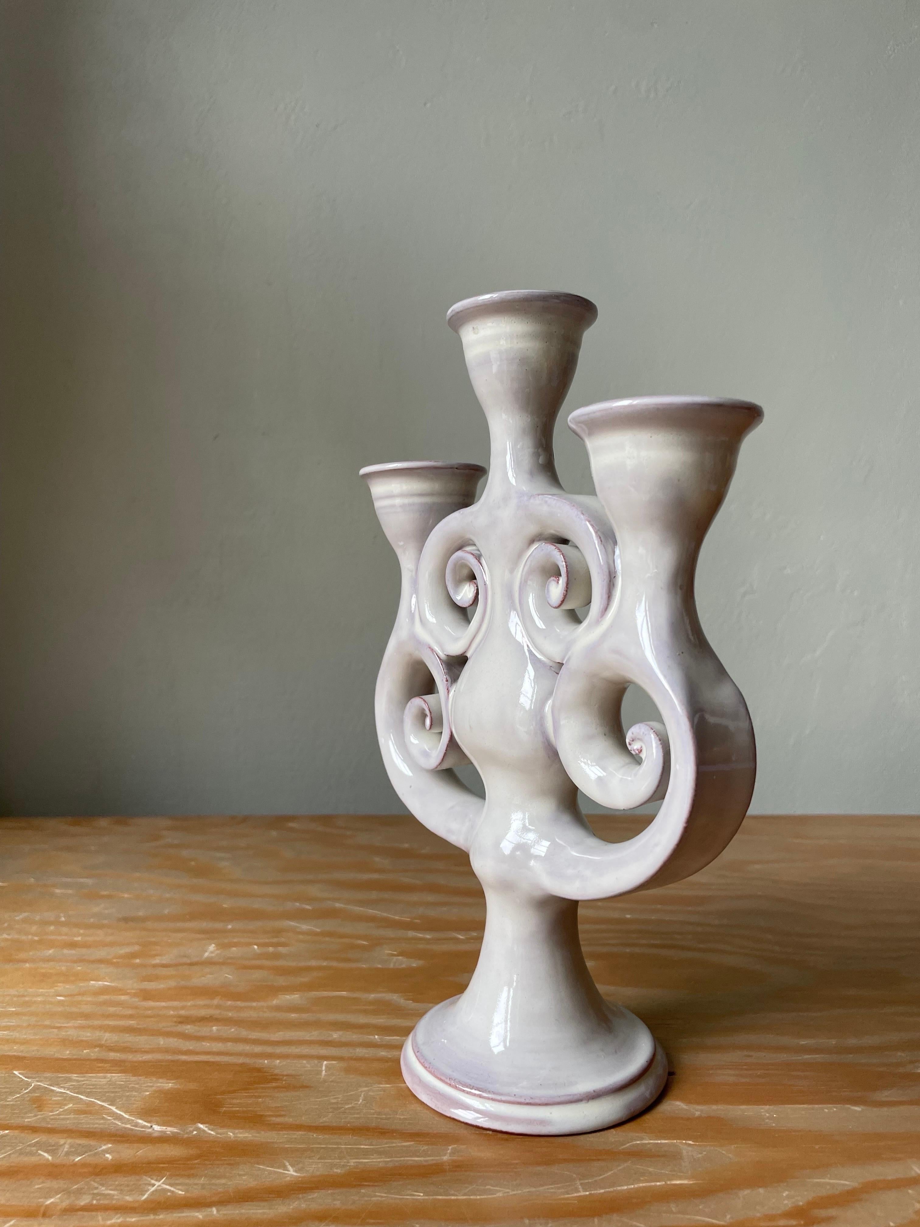 Hand-Crafted Vintage Chalk White Ceramic Candleholder, 1970s For Sale