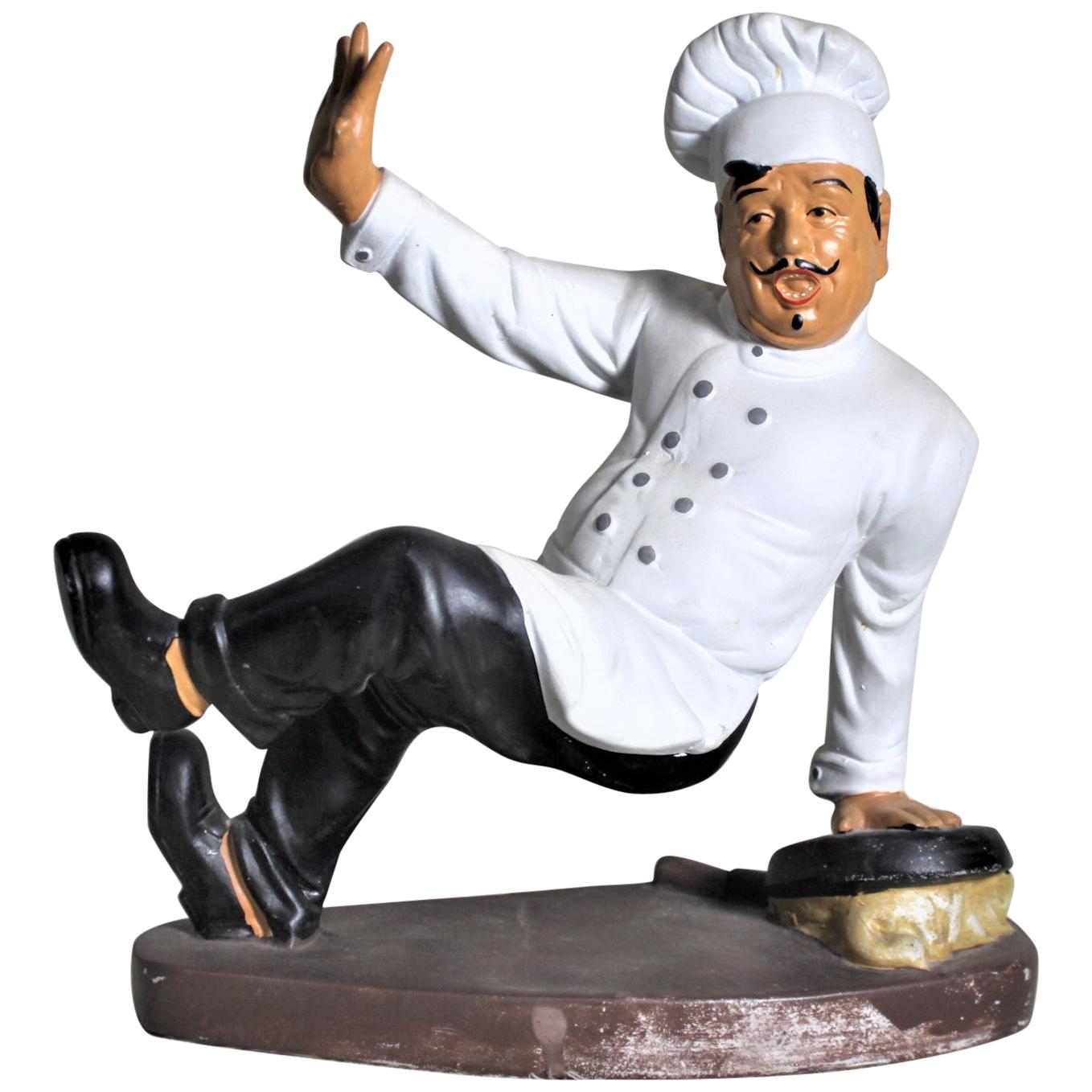 Vintage Whimsical Chalkware French or Italian Falling Chef Figurine or Sculpture
