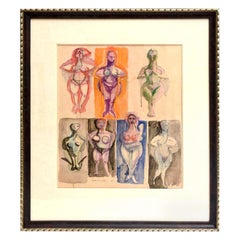 Vintage Chamberlain Signed Watercolor Mid-Century Modern Custom Museum Framed
