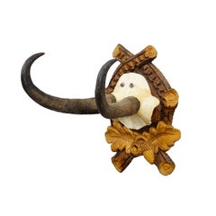 Vintage Chamois Trophy on Carved Plaque, Germany 1950s