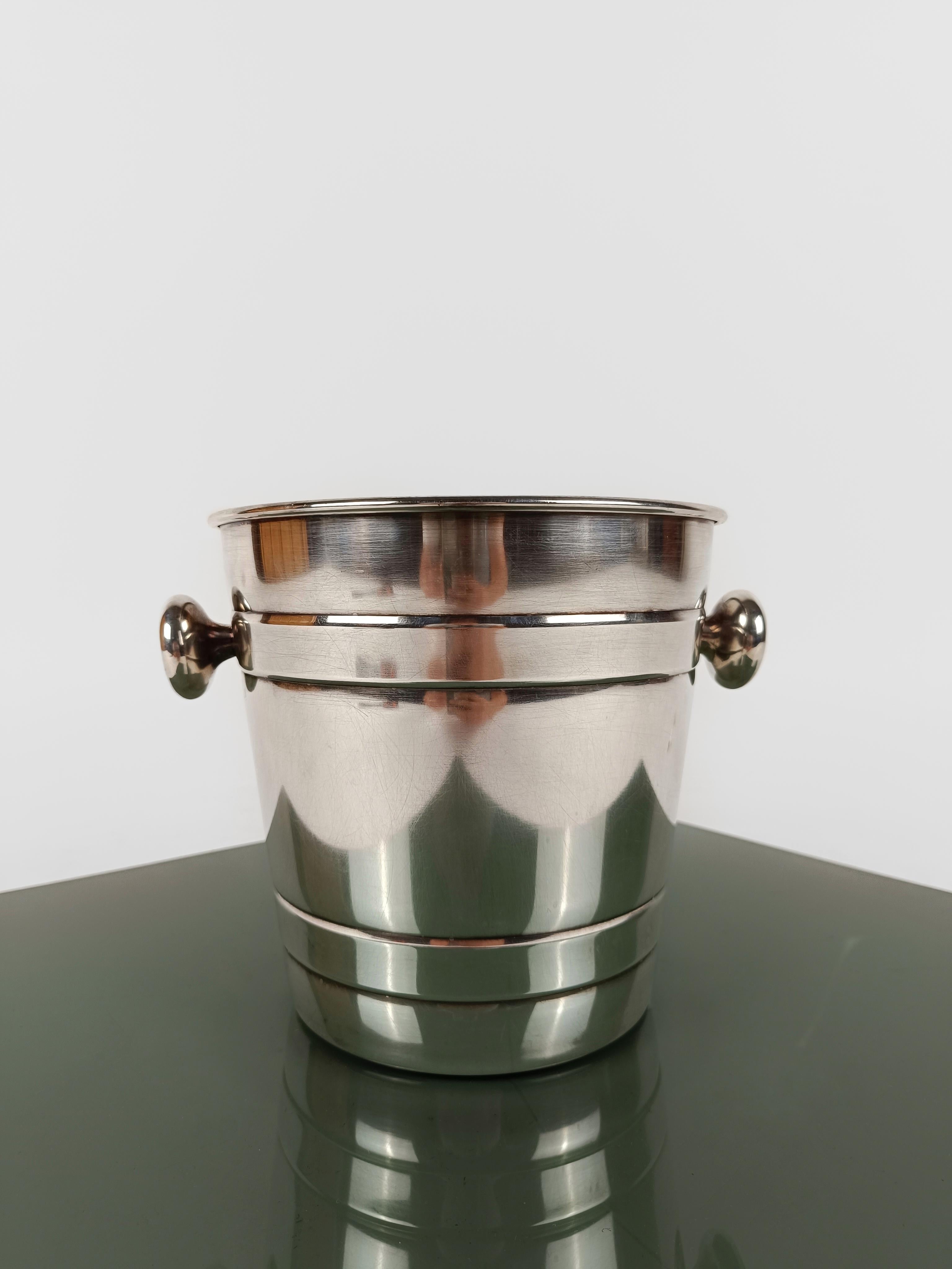 Vintage Champagne bucket with knobs made in Stainless Steell by Broggi Italy  For Sale 5