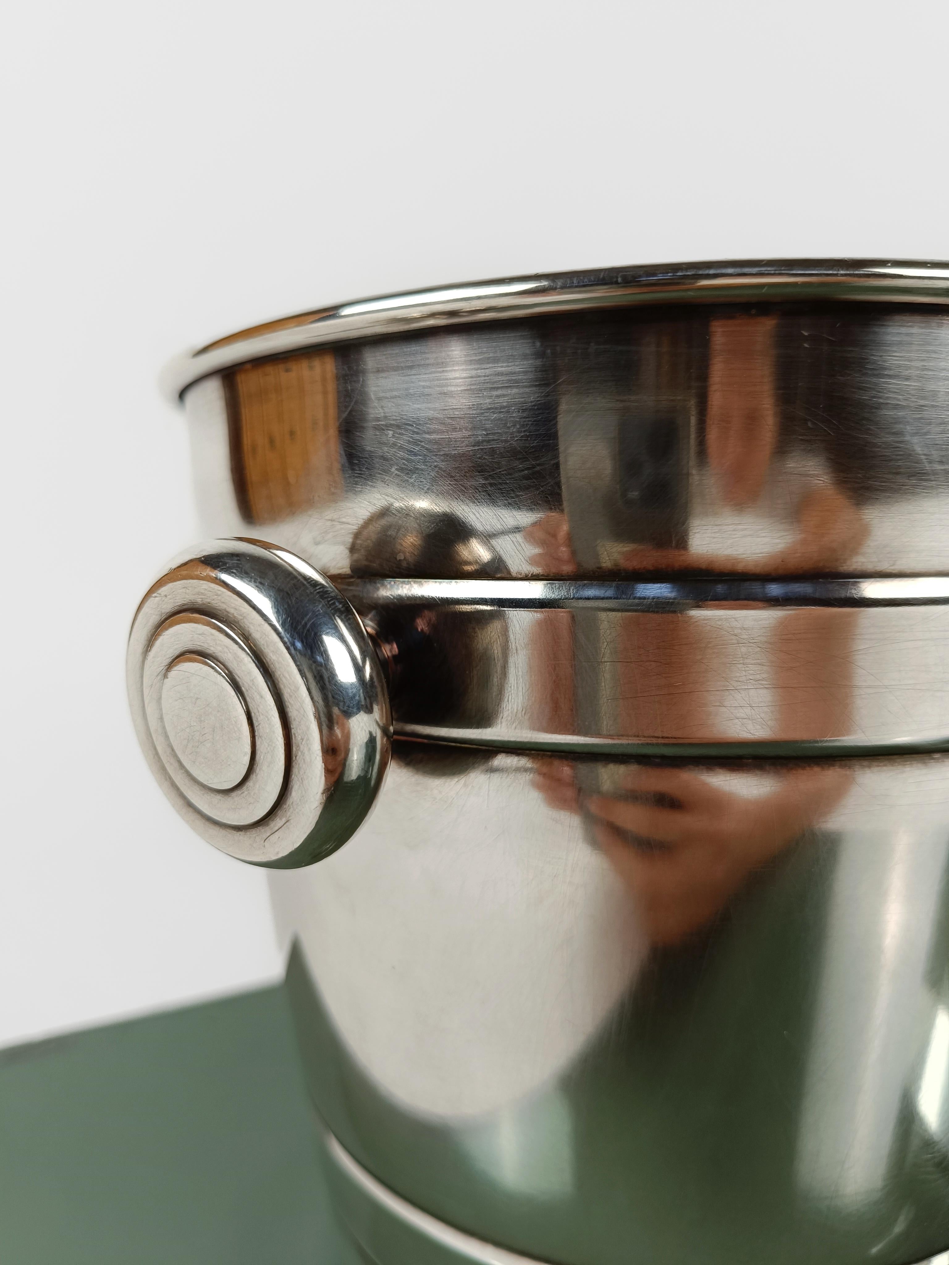 Mid-Century moderno Secchiello per champagne vintage con pomelli in Steele inossidabile di Broggi Italia in vendita
