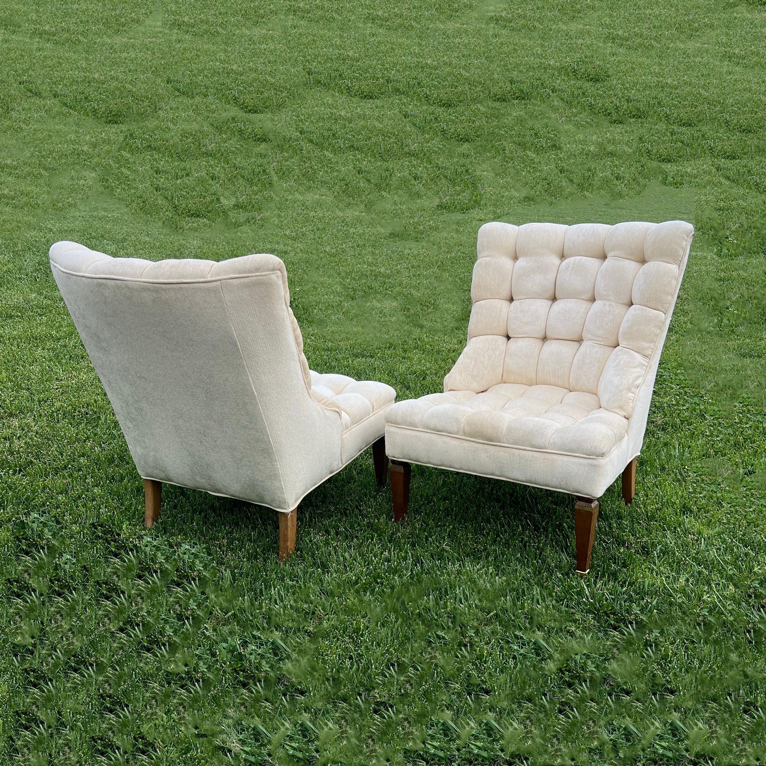 Mid-20th Century Vintage champagne chenille tufted chairs in the manner of William Hanes For Sale