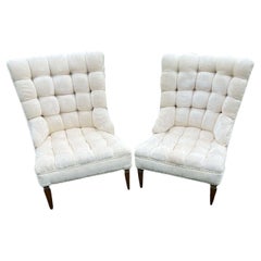 Vintage champagne chenille tufted chairs in the manner of William Hanes
