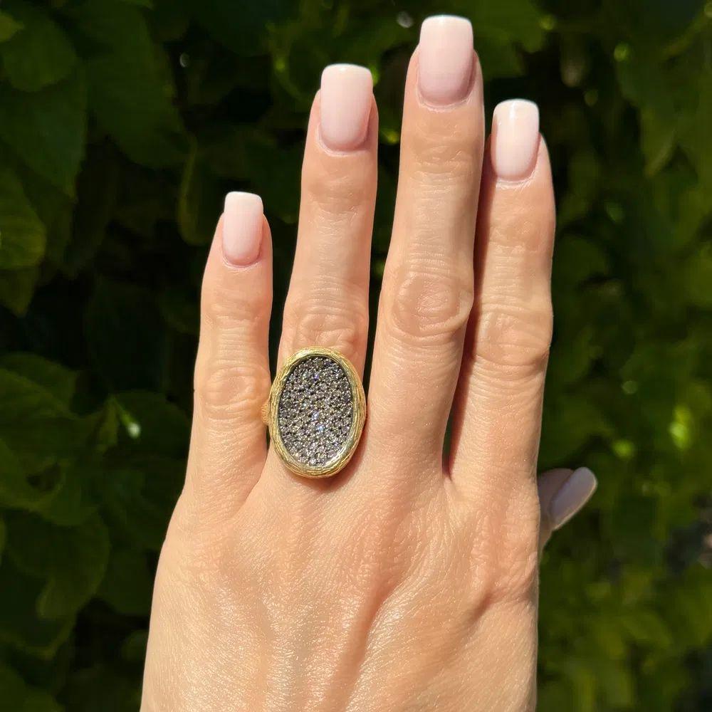 Statement-Cocktailring, Vintage, Champagner, Diamant-Cluster, Gold (Modernistisch) im Angebot