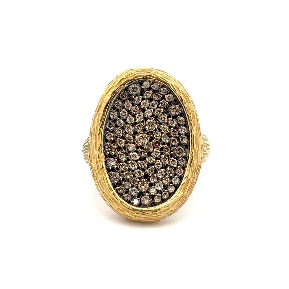 Statement-Cocktailring, Vintage, Champagner, Diamant-Cluster, Gold (Rundschliff) im Angebot