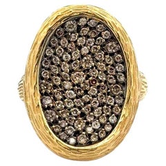 Bague cocktail fantaisie vintage champagne en grappe de diamants en or