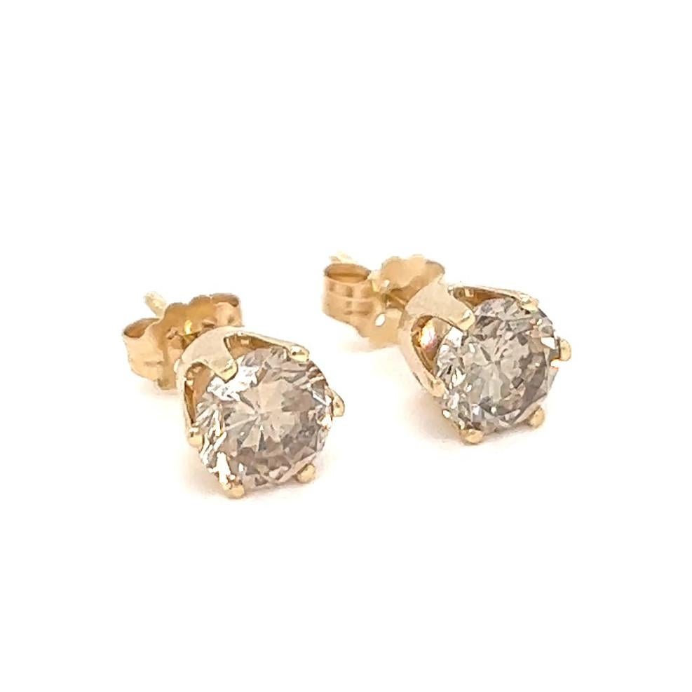 Vintage Champagne Diamond Yellow Gold Stud Earrings In Excellent Condition In Beverly Hills, CA