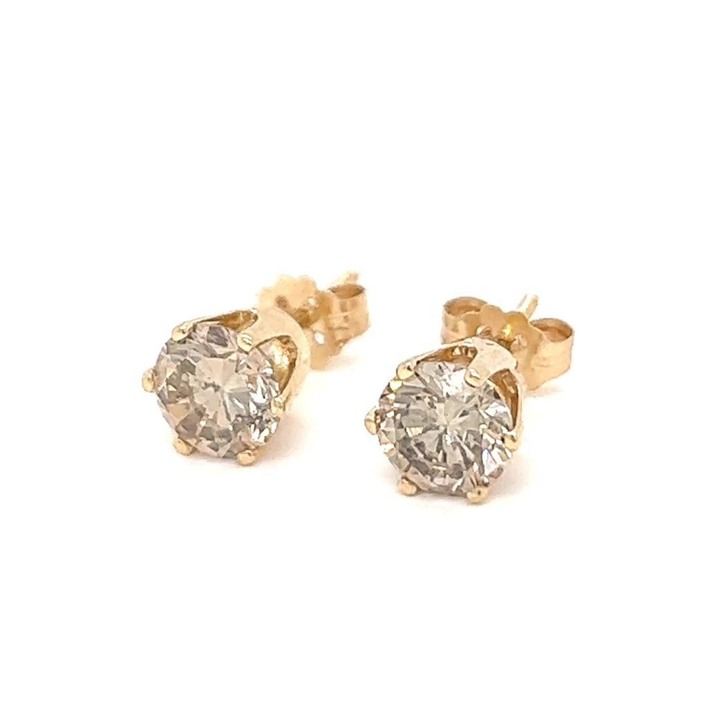 Women's or Men's Vintage Champagne Diamond Yellow Gold Stud Earrings