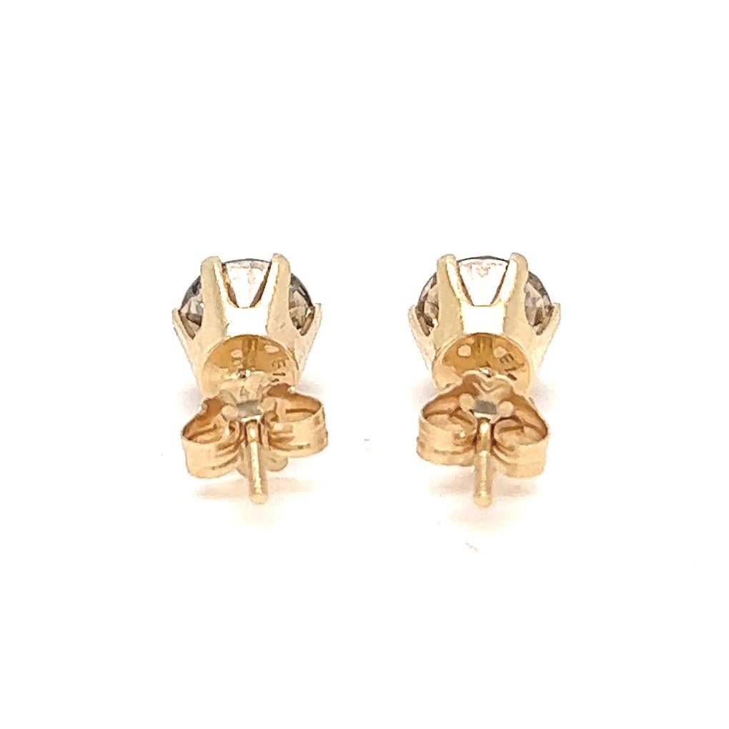 Vintage Champagne Diamond Yellow Gold Stud Earrings 1