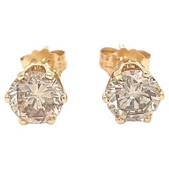 Vintage Champagne Diamond Yellow Gold Stud Earrings
